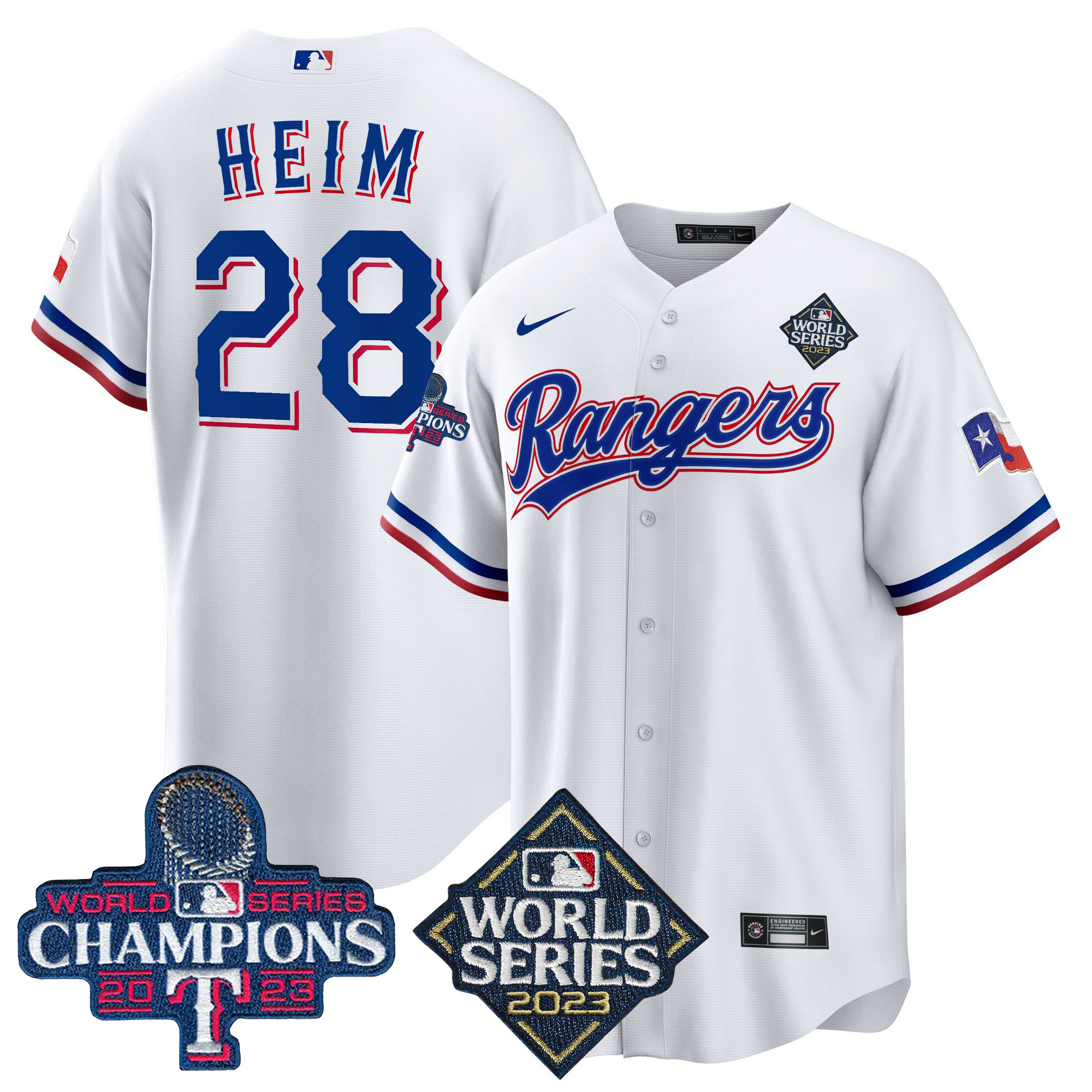 Jonah Heim Men's Texas Rangers 2023 World Series Champions Cool Base V4 White Jersey - All Stitched