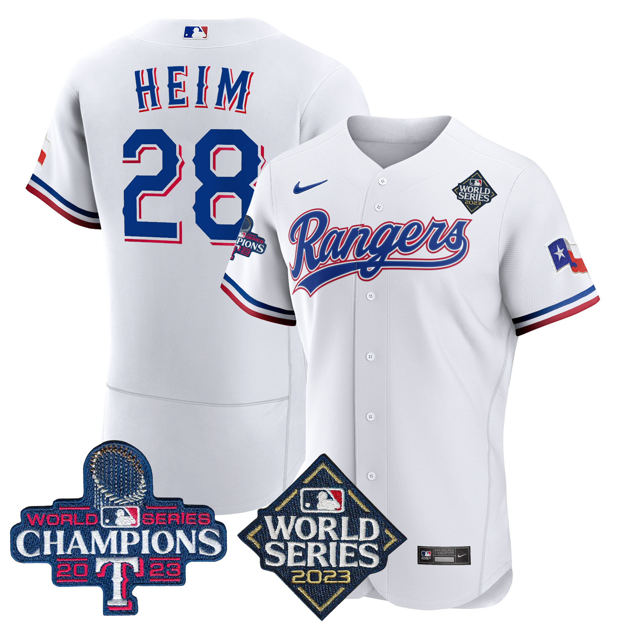 Jonah Heim Men's Texas Rangers 2023 World Series Champions Flex Base V4 White Jersey - All Stitched