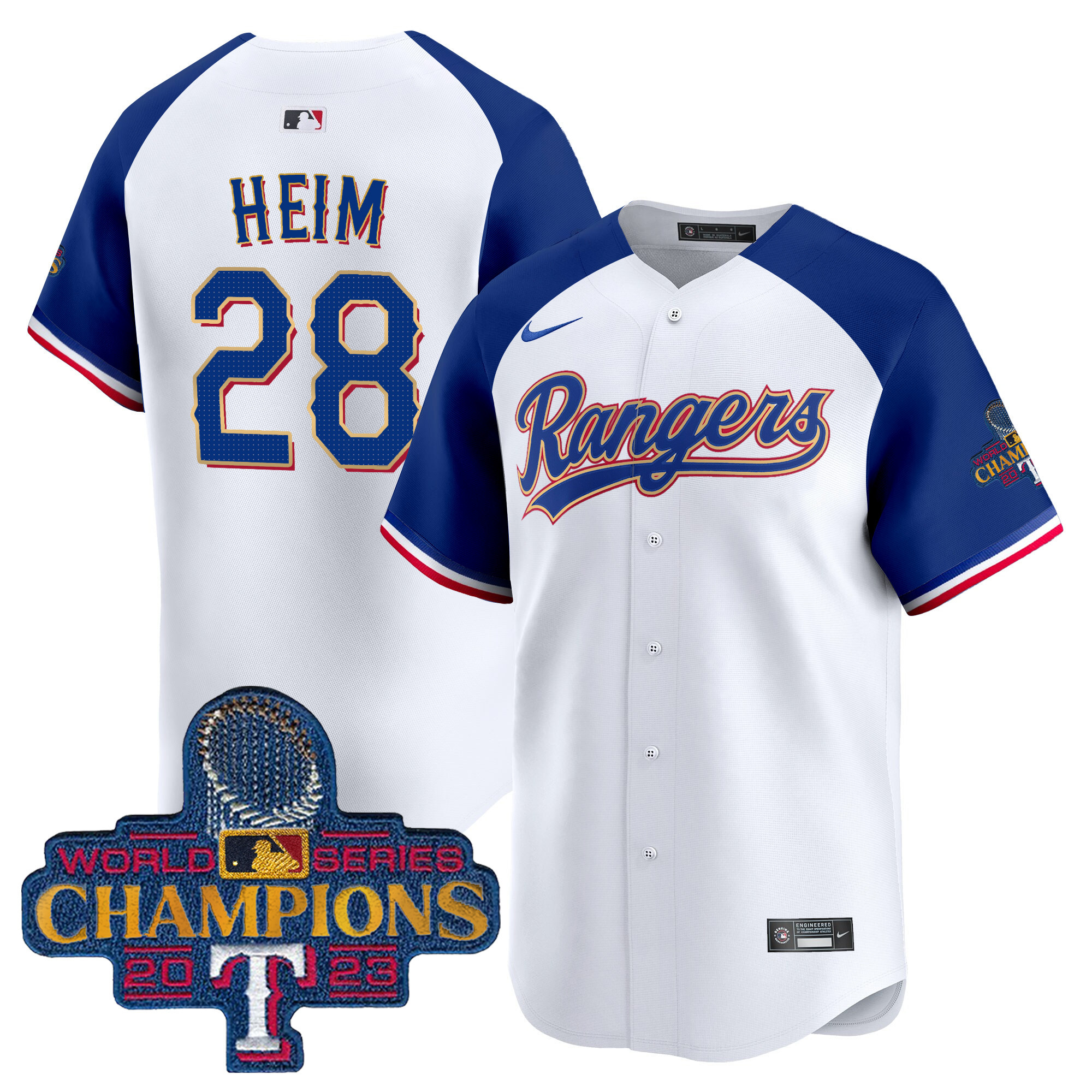Jonah Heim Men's Texas Rangers 2023 World Series Champions Gold Trim Vapor Premier Limited White Alternate Jersey - All Stitched