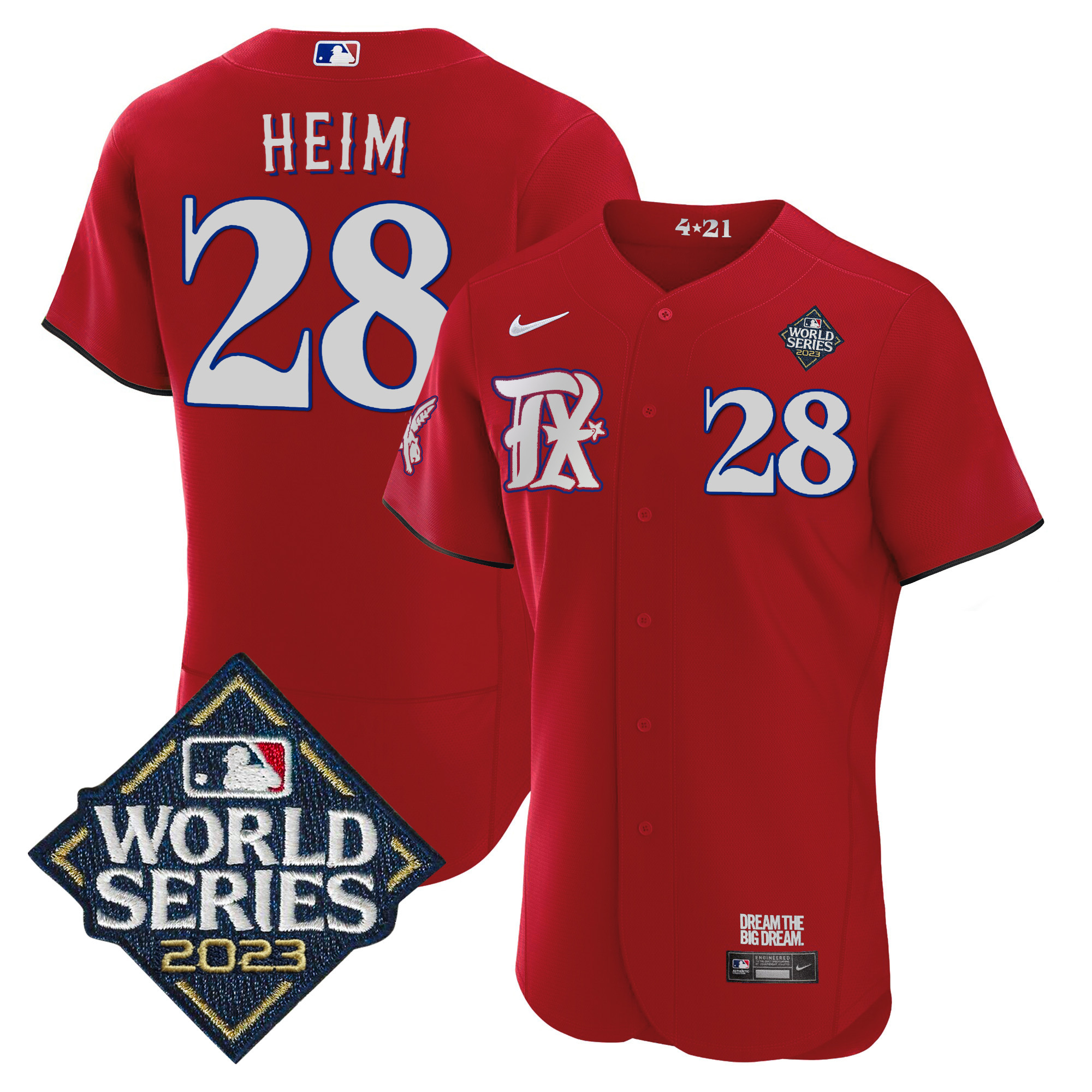 Jonah Heim Men's Texas Rangers 2023 World Series City Connect Flex Base Red Jersey - All Stitched