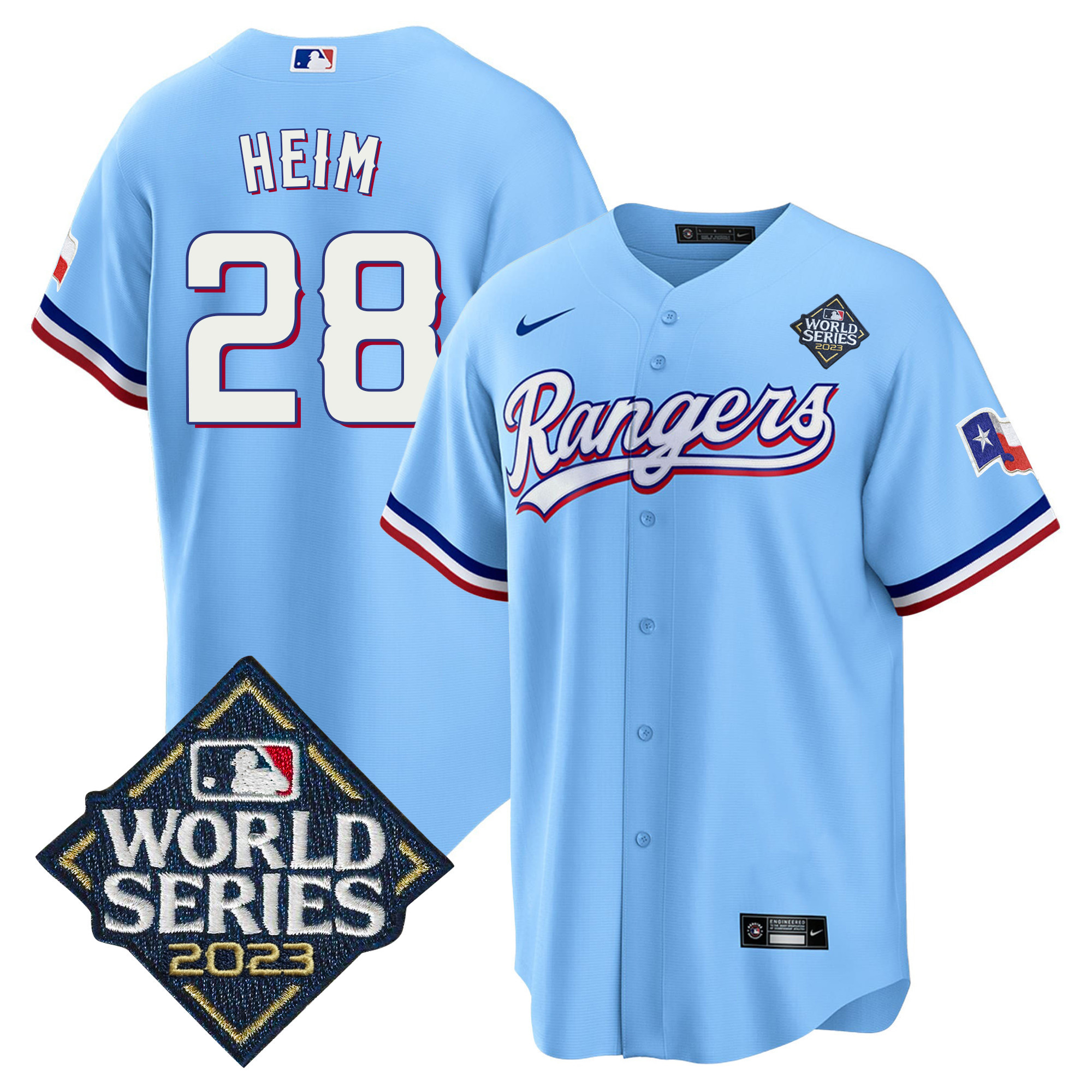 Jonah Heim Men's Texas Rangers 2023 World Series Cool Base V2 Blue Jersey - All Stitched