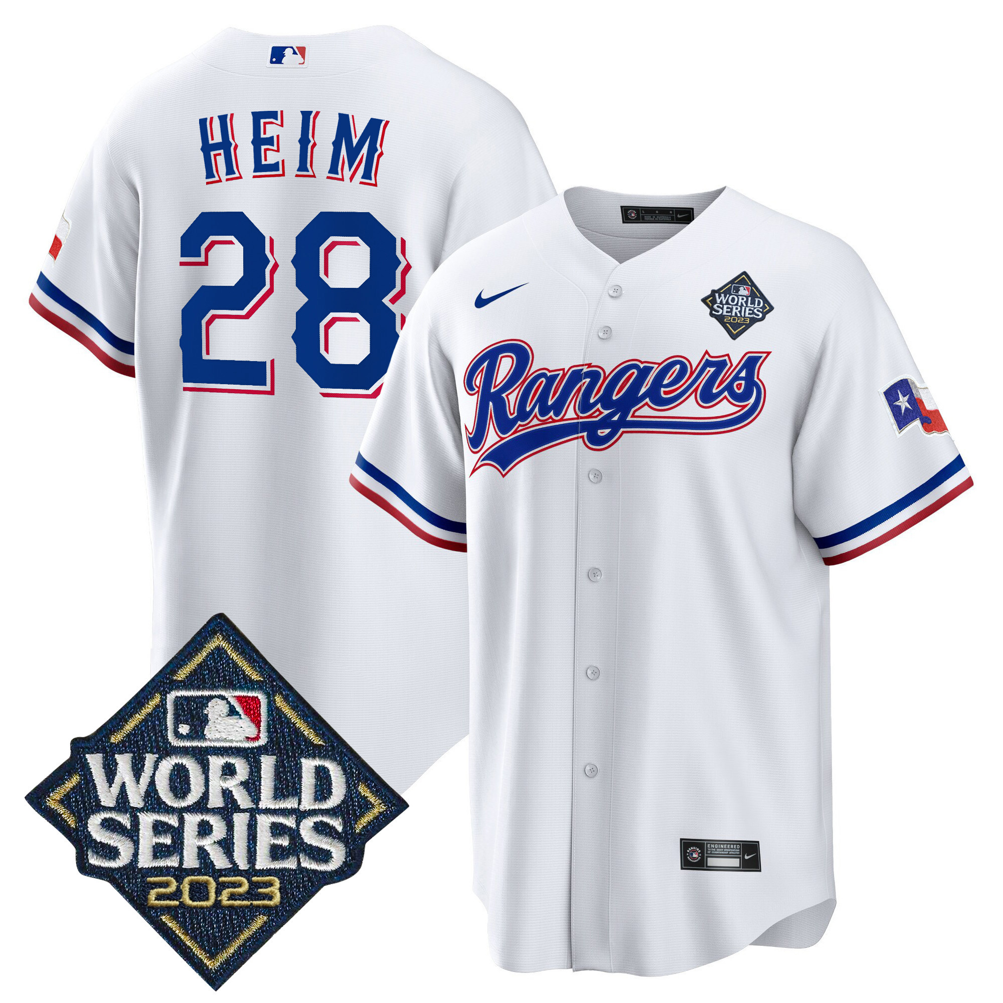Jonah Heim Men's Texas Rangers 2023 World Series Cool Base V2 White Jersey - All Stitched