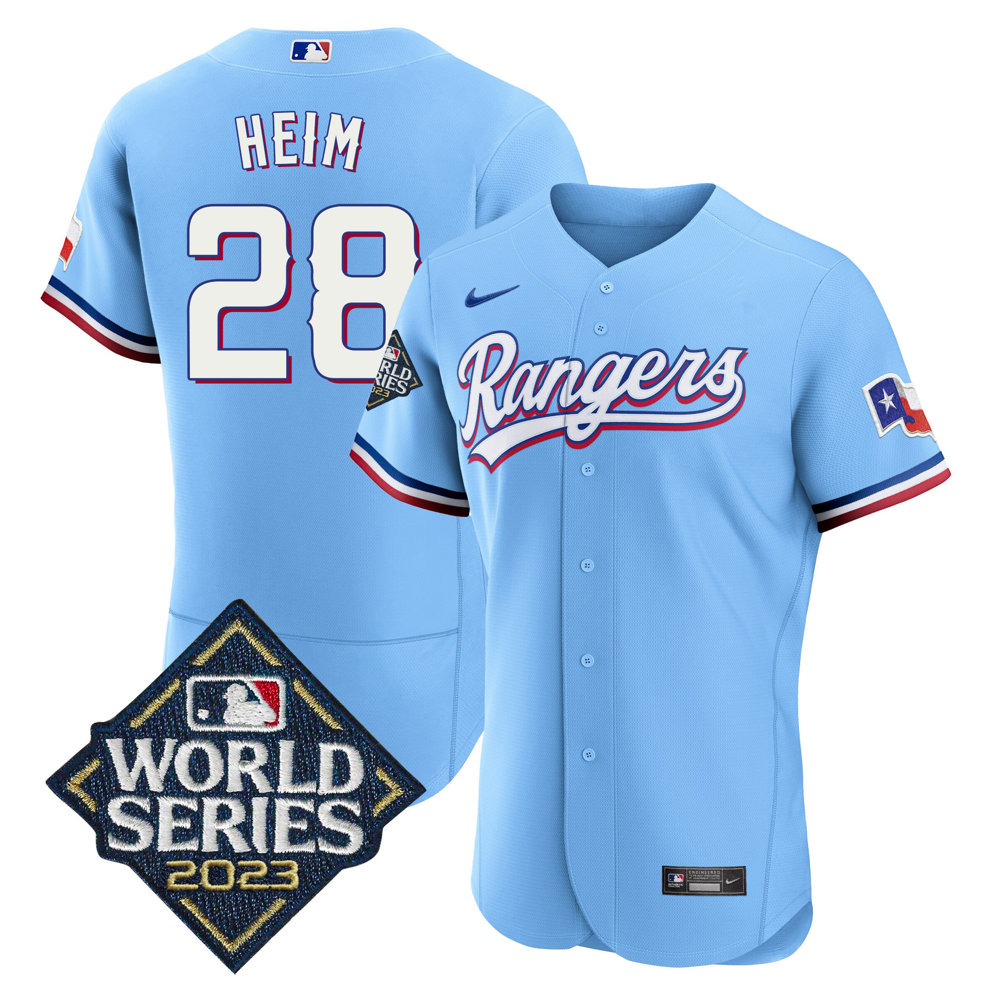 Jonah Heim Men's Texas Rangers 2023 World Series Flex Base Blue Jersey - All Stitched