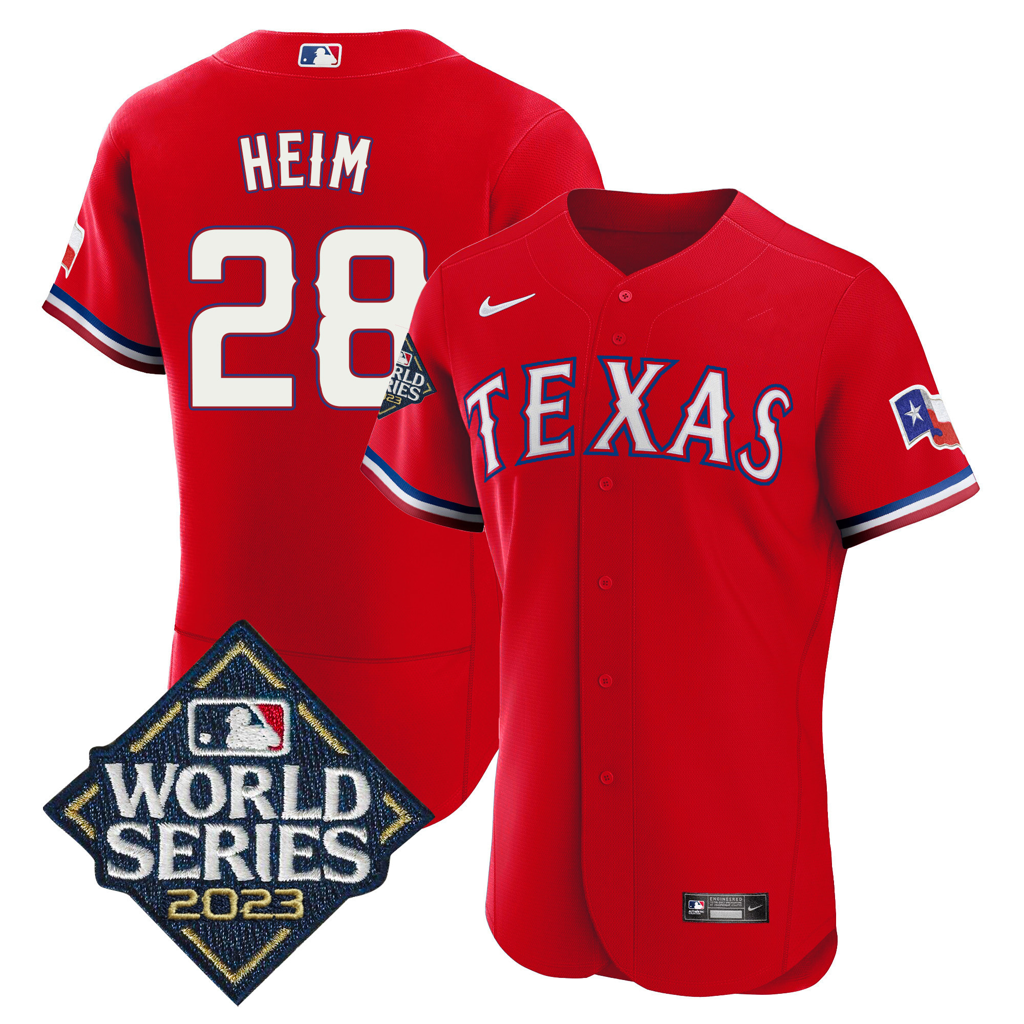 Jonah Heim Men's Texas Rangers 2023 World Series Flex Base Red Jersey - All Stitched