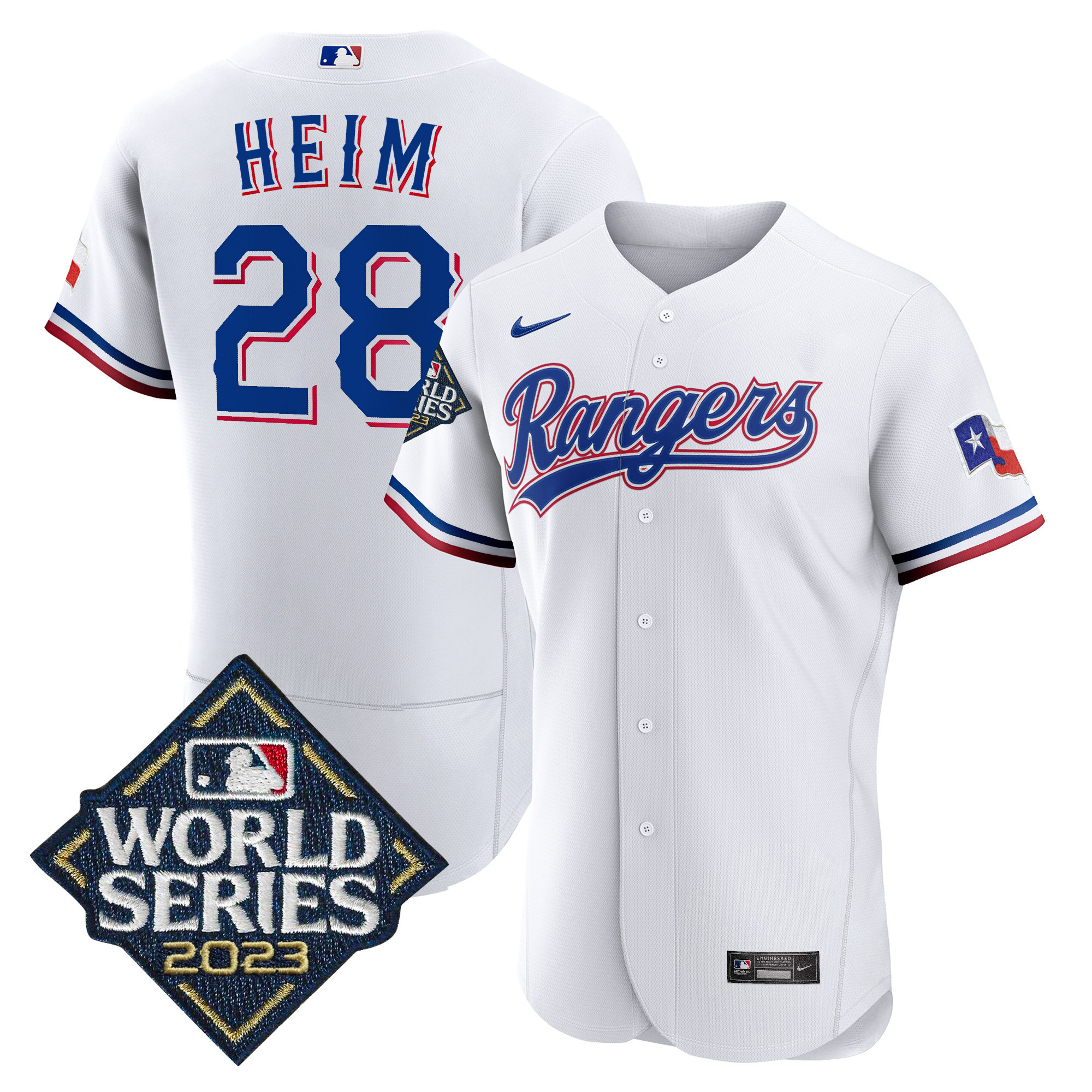 Jonah Heim Men's Texas Rangers 2023 World Series Flex Base White Jersey - All Stitched