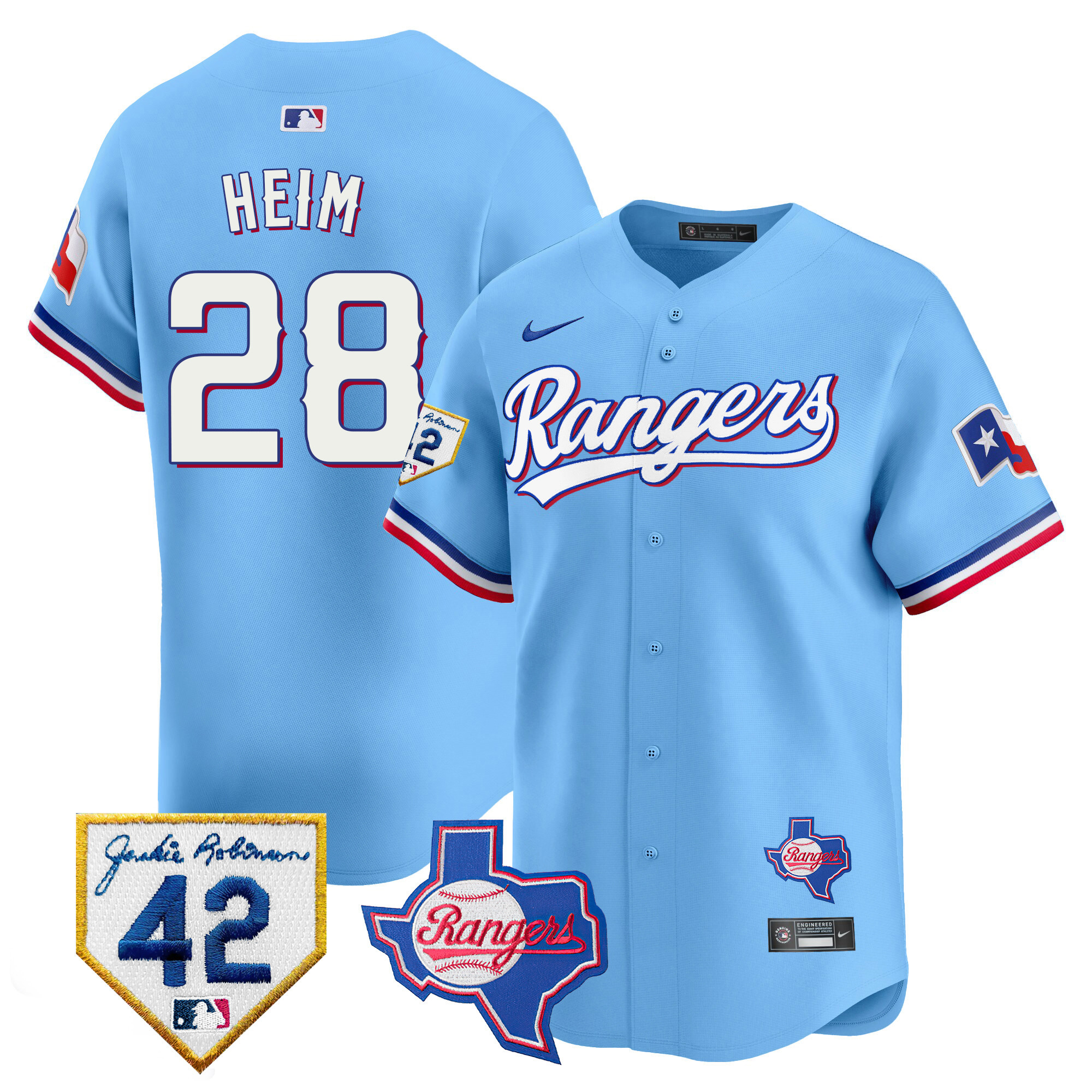 Jonah Heim Men's Texas Rangers 2024 Jackie Robinson Patch Vapor Premier Limited Blue Jersey - All Stitched