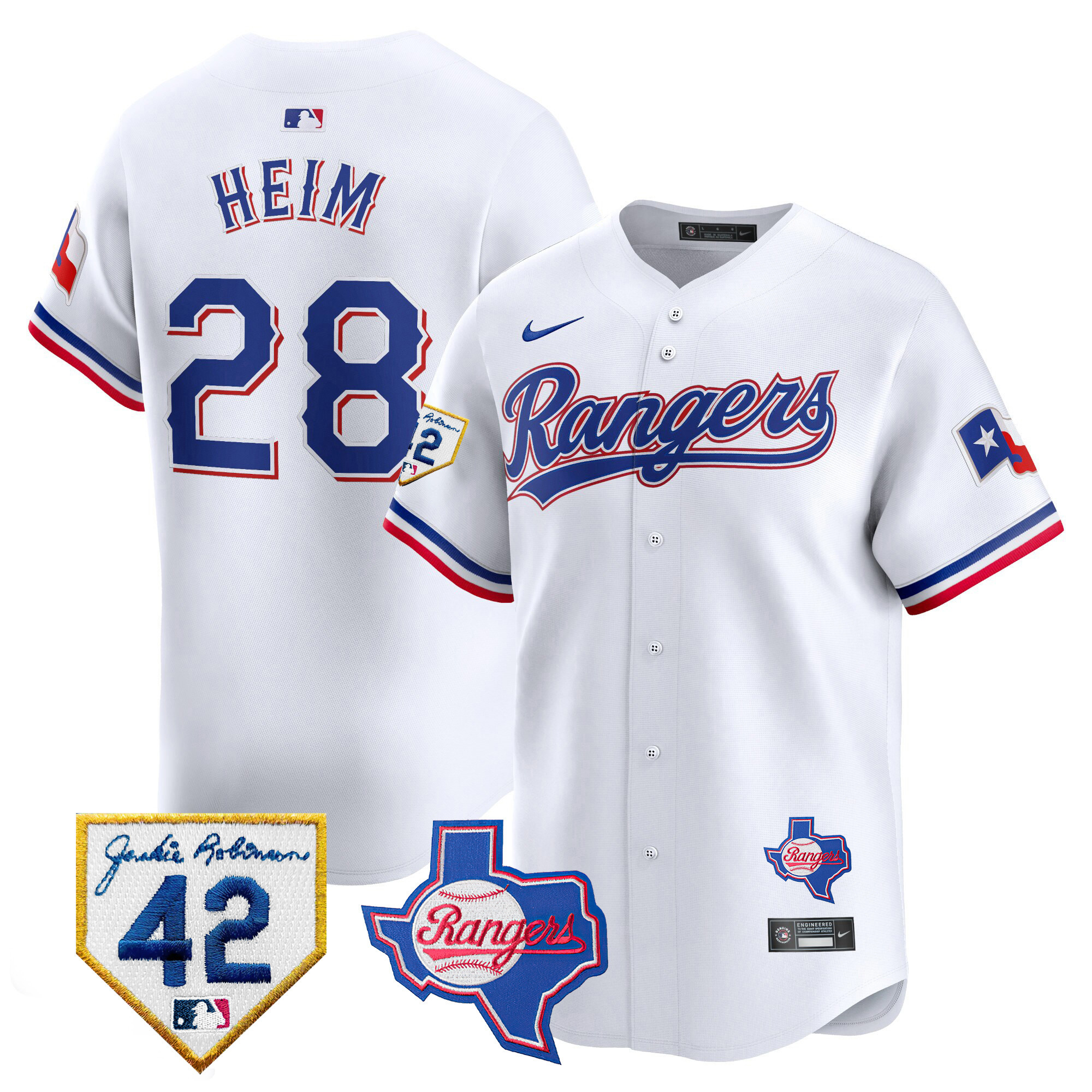 Jonah Heim Men's Texas Rangers 2024 Jackie Robinson Patch Vapor Premier Limited White Jersey - All Stitched