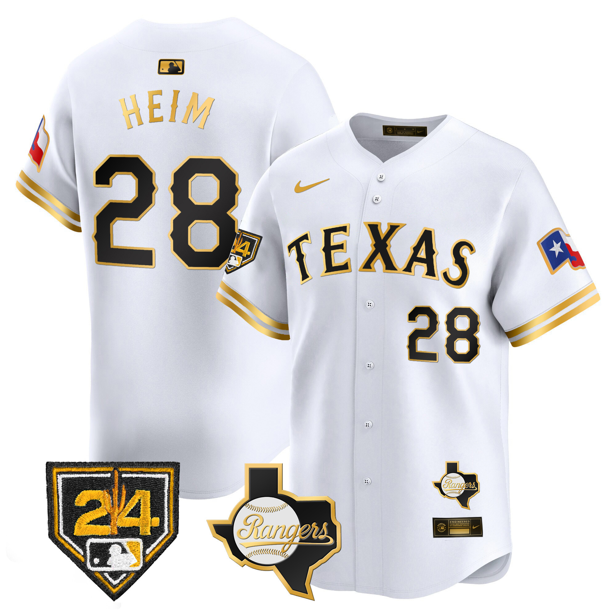 Jonah Heim Men's Texas Rangers 2024 Spring Training Patch Vapor Premier Limited White Gold Jersey - All Stitched