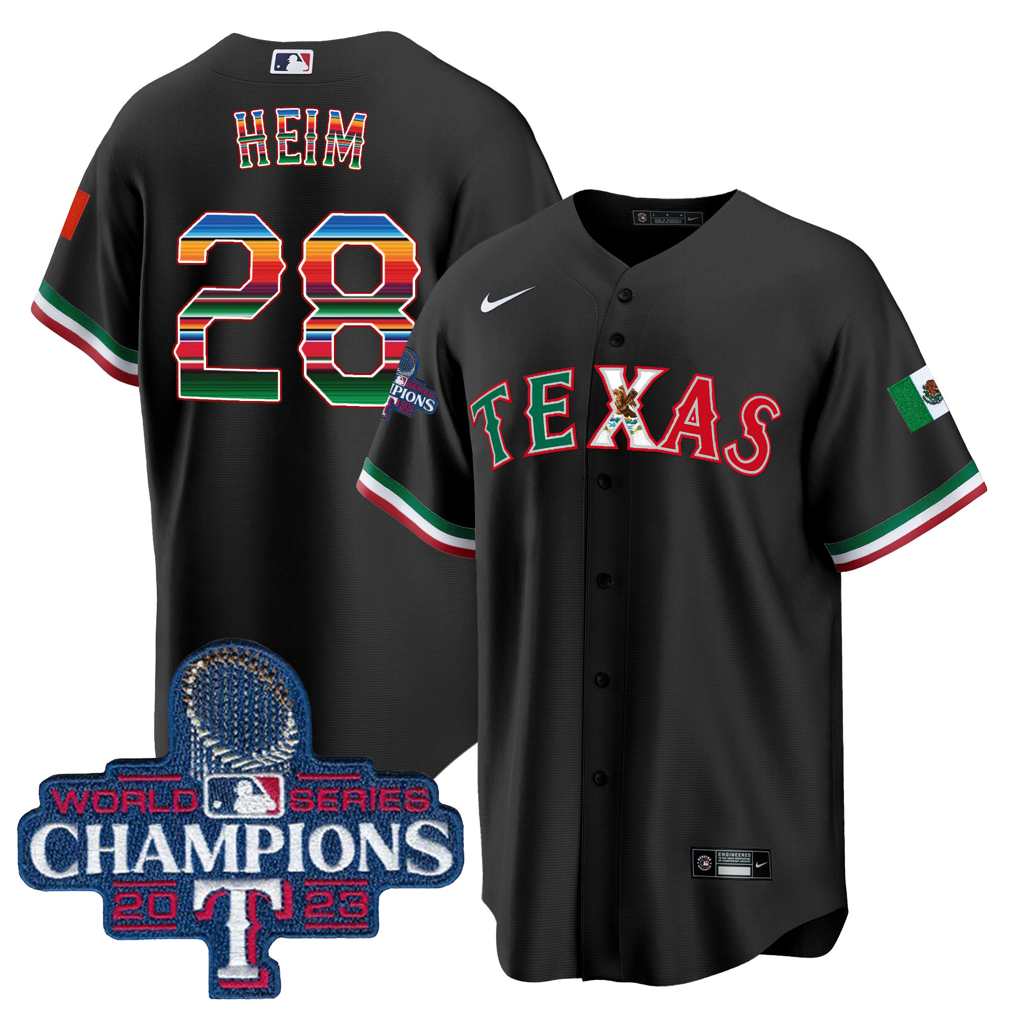 Jonah Heim Men's Texas Rangers Mexico 2023 World Series Champions Baseball V2 Black Jersey - All Stitched