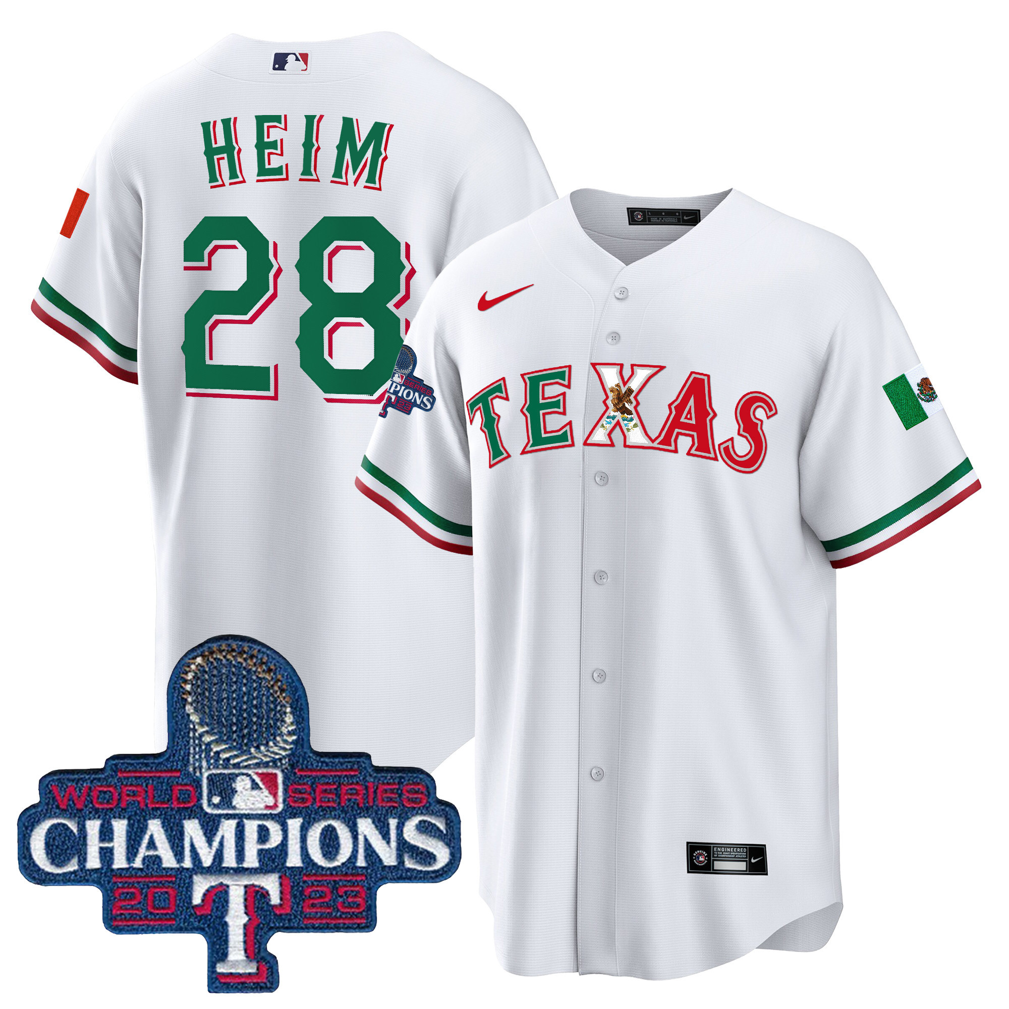 Jonah Heim Men's Texas Rangers Mexico 2023 World Series Champions Baseball White Jersey - All Stitched