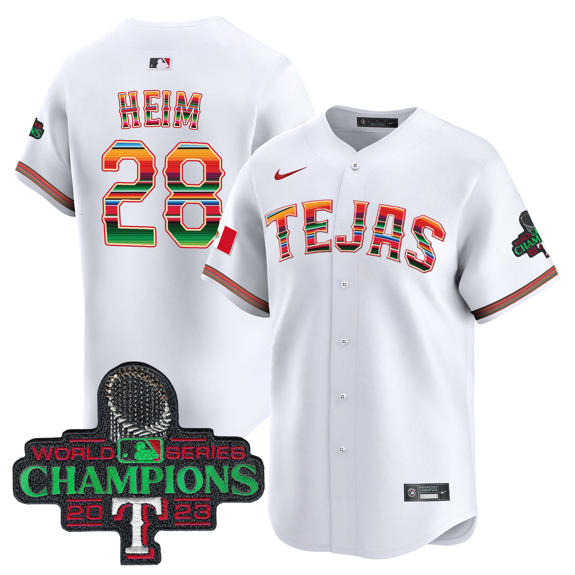 Jonah Heim Men's Texas Rangers Mexico Champions Patch Vapor Premier Limited White Jersey - All Stitched