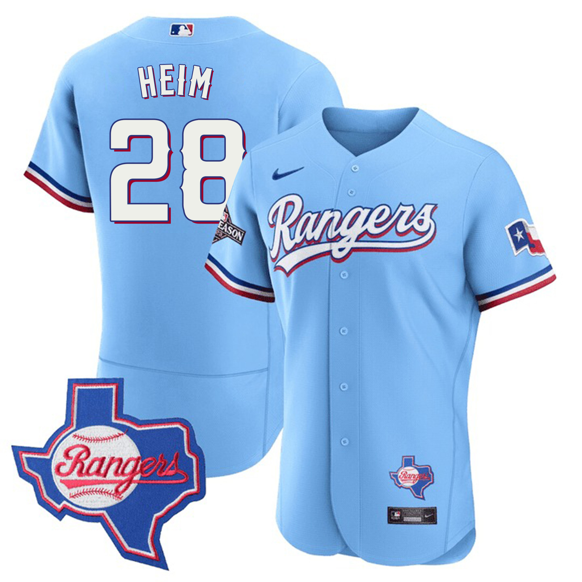 Jonah Heim Men's Texas Rangers Texas State Patch Blue Jersey - All Stitched