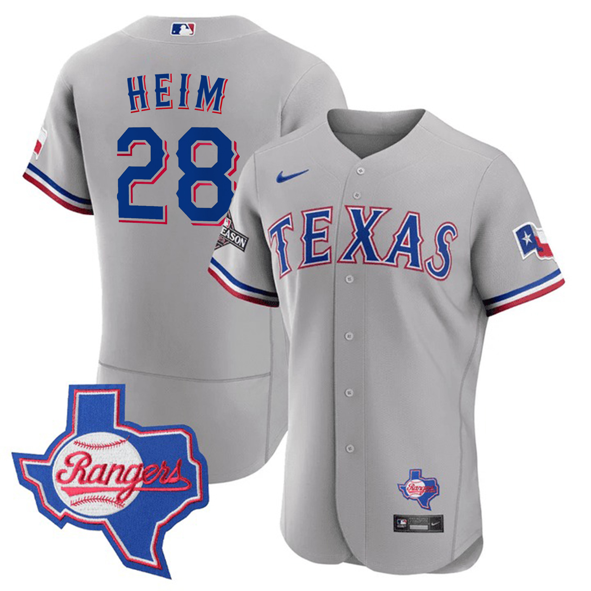 Jonah Heim Men's Texas Rangers Texas State Patch Gray Jersey - All Stitched
