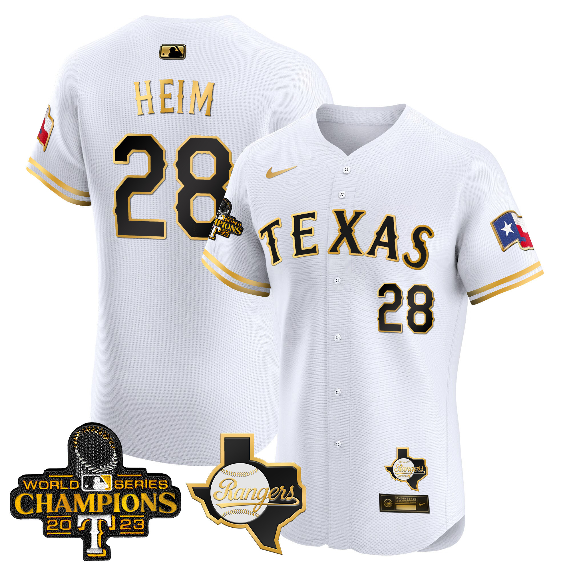 Jonah Heim Men's Texas Rangers World Series Champions Vapor Premier Elite V2 White Gold Jersey - All Stitched