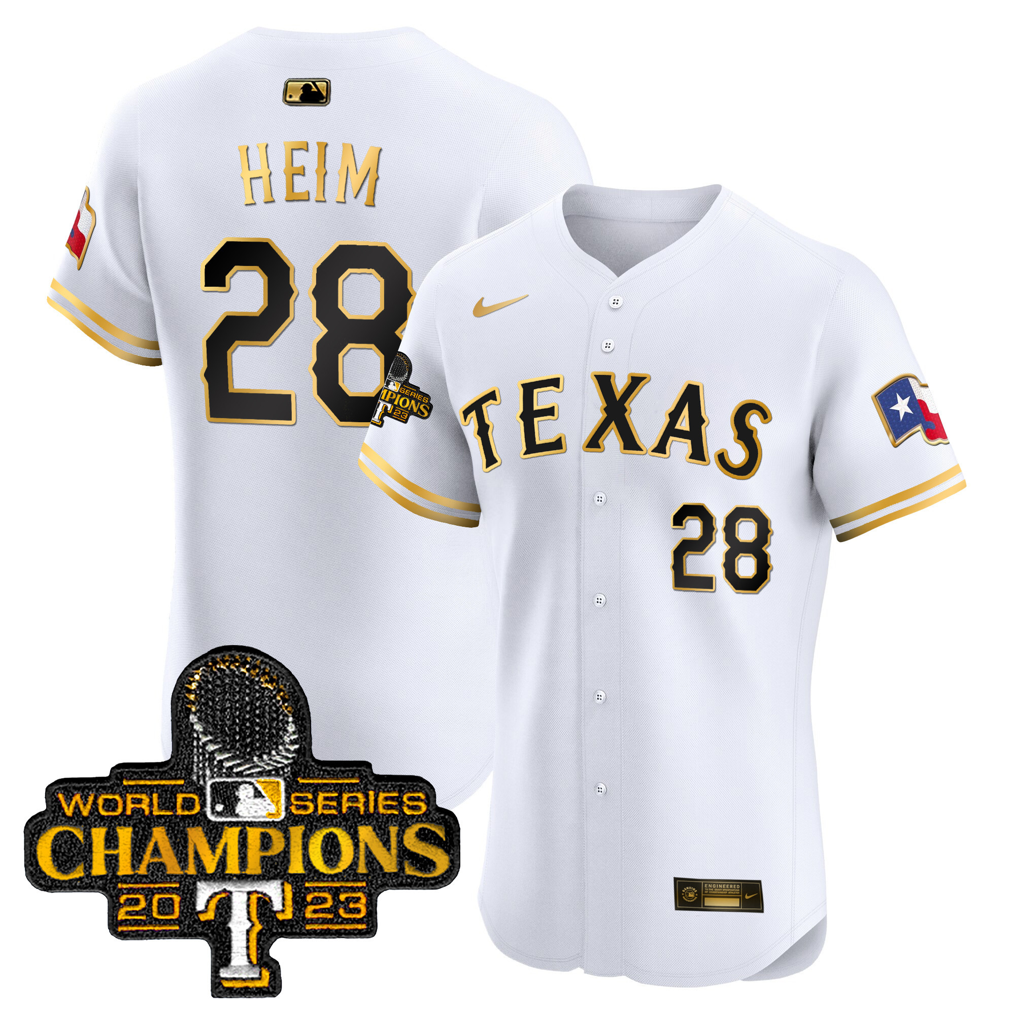 Jonah Heim Men's Texas Rangers World Series Champions Vapor Premier Elite White Gold Jersey - All Stitched
