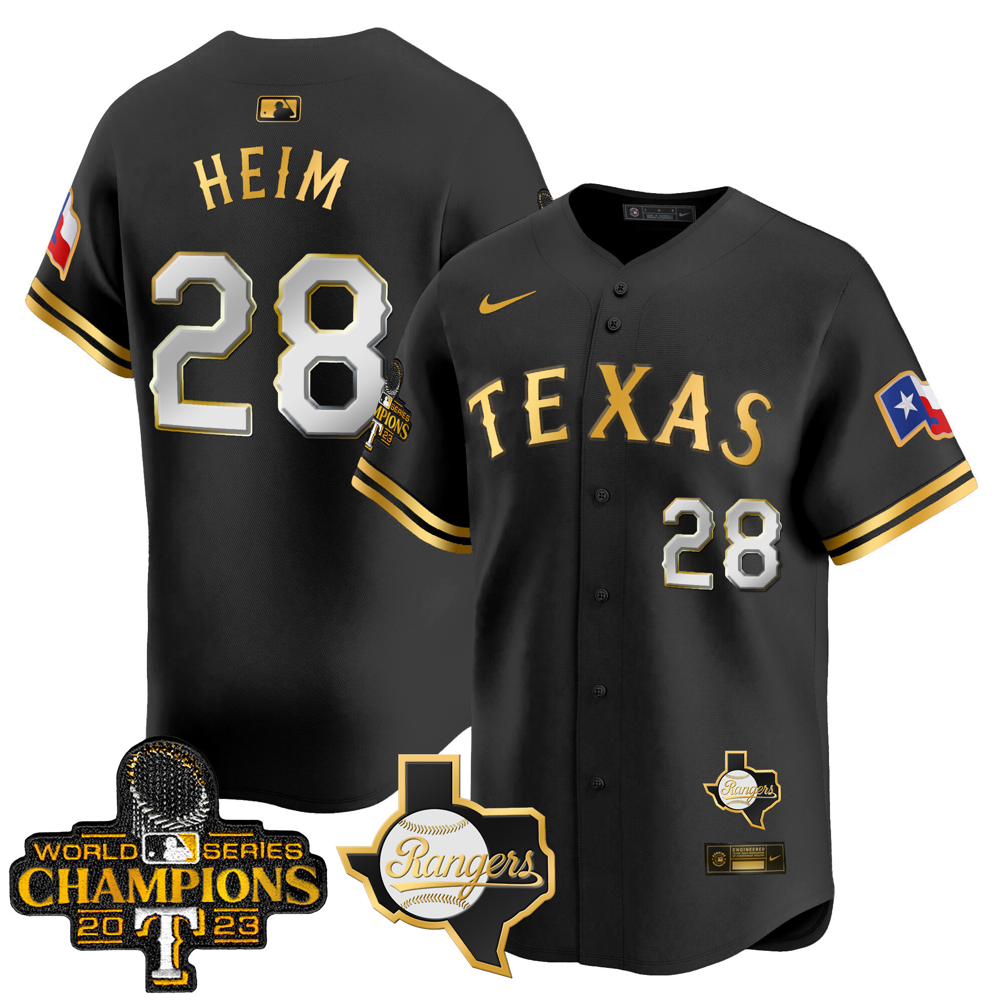 Jonah Heim Men's Texas Rangers World Series Champions Vapor Premier Limited V2 Black Gold Jersey - All Stitched