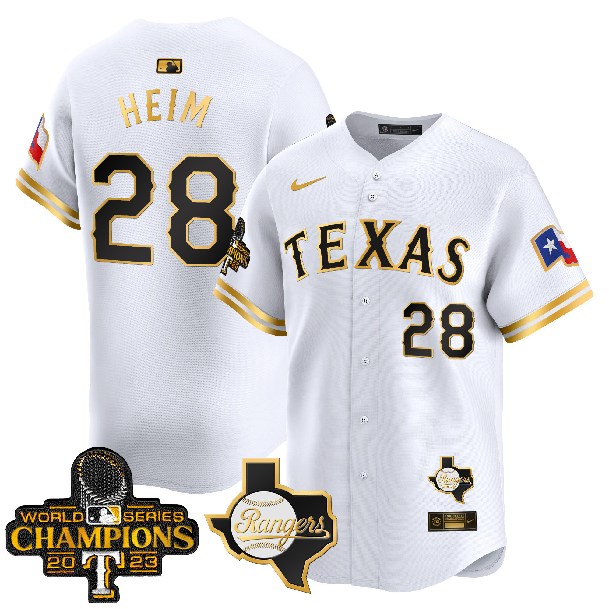 Jonah Heim Men's Texas Rangers World Series Champions Vapor Premier Limited V2 White Gold Jersey - All Stitched