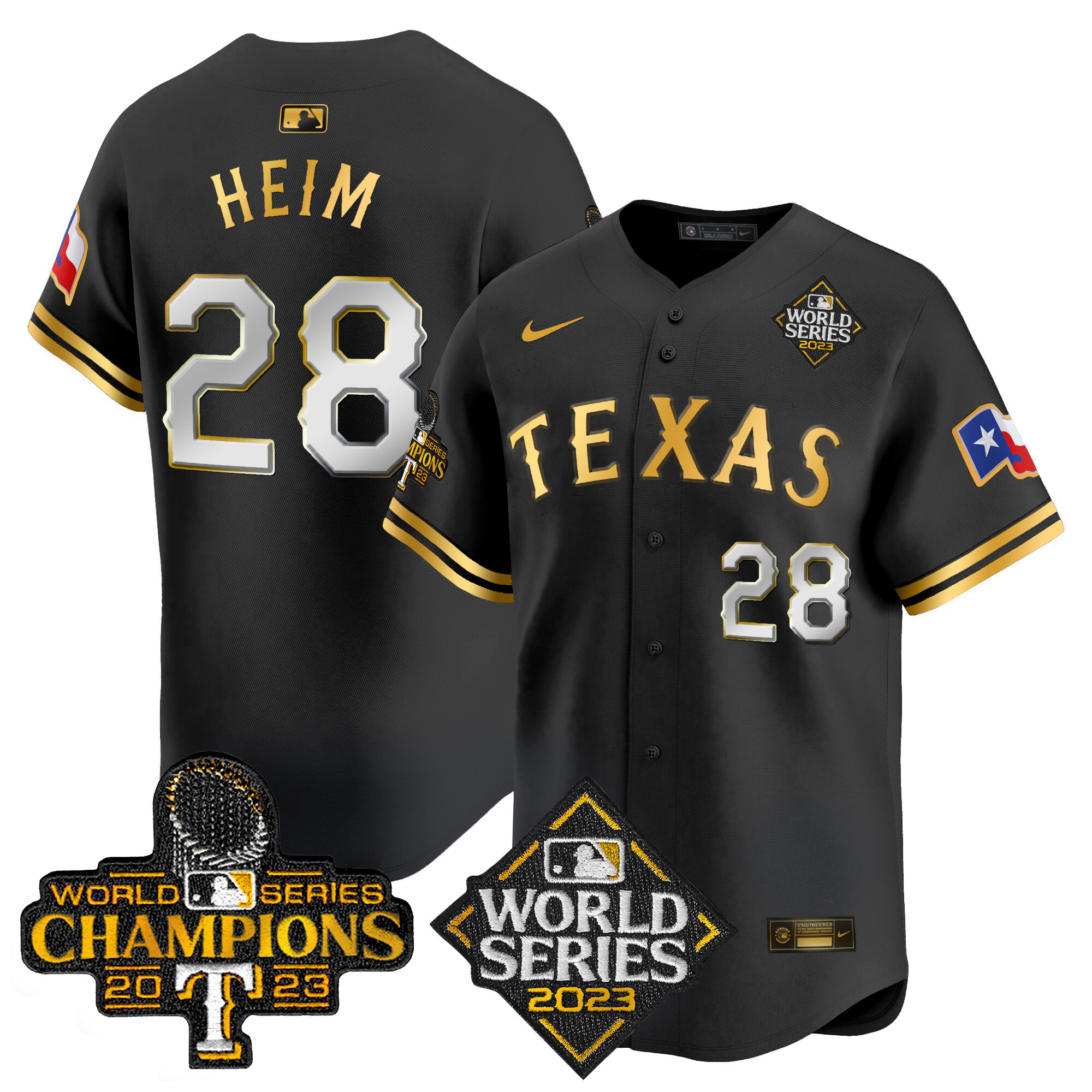 Jonah Heim Men's Texas Rangers World Series Champions Vapor Premier Limited V4 Black Gold Jersey - All Stitched