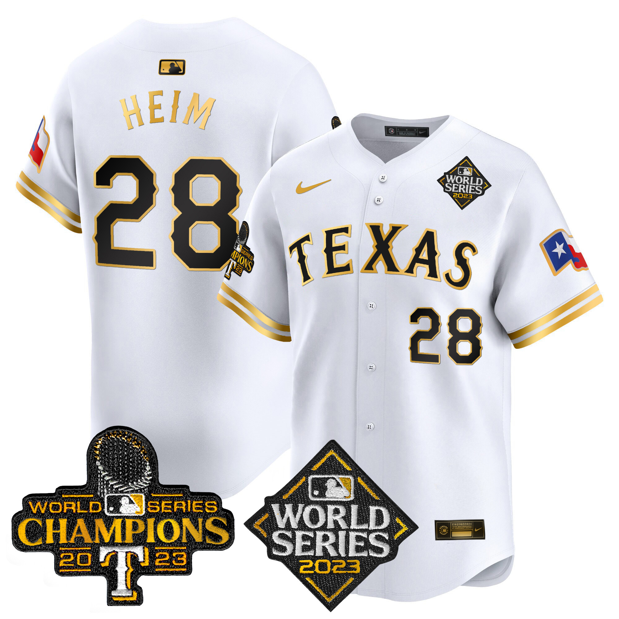 Jonah Heim Men's Texas Rangers World Series Champions Vapor Premier Limited V4 White Gold Jersey - All Stitched