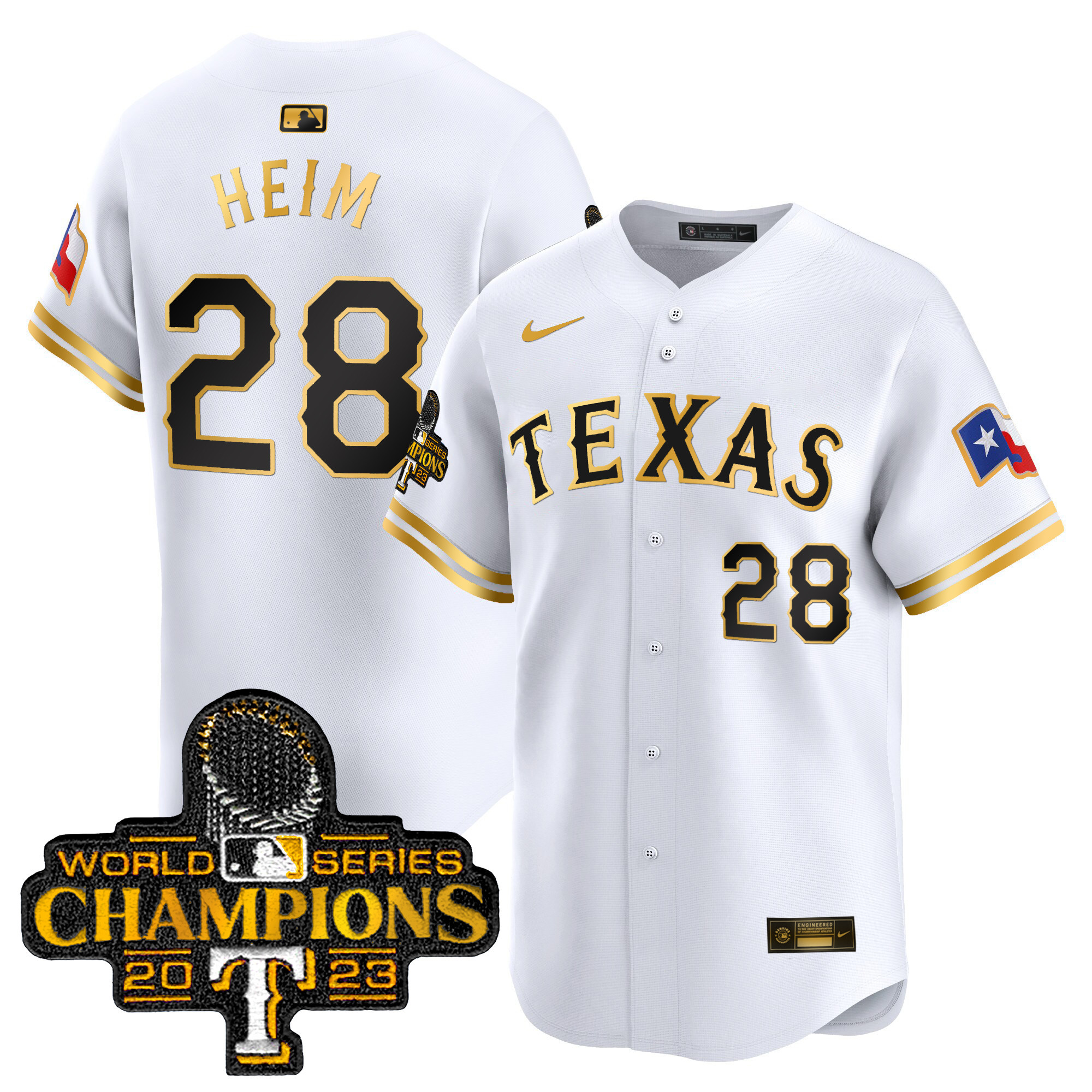 Jonah Heim Men's Texas Rangers World Series Champions Vapor Premier Limited White Gold Jersey - All Stitched
