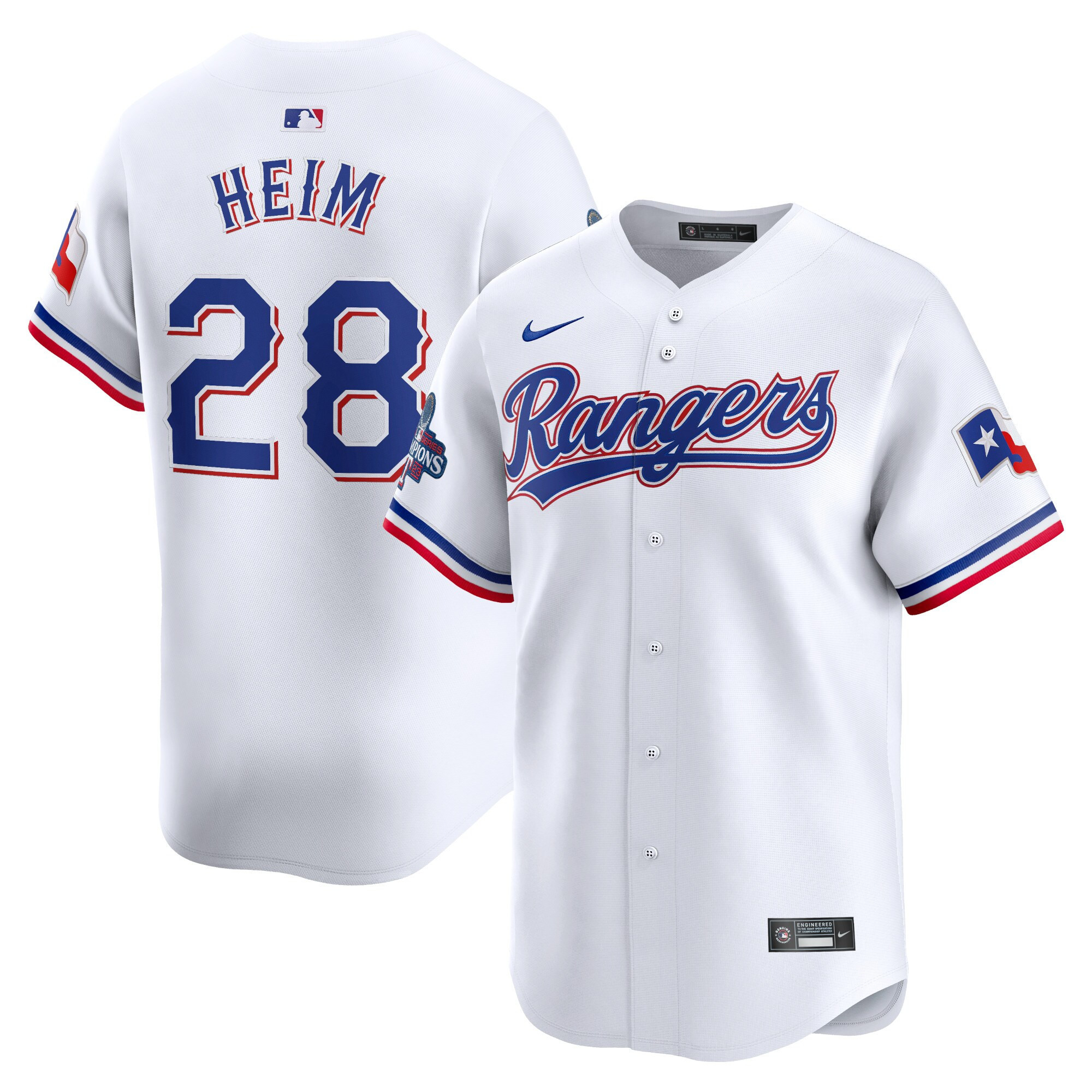 Jonah Heim Texas Rangers Home 2023 World Series Champions Limited - White Jersey - All Stitched