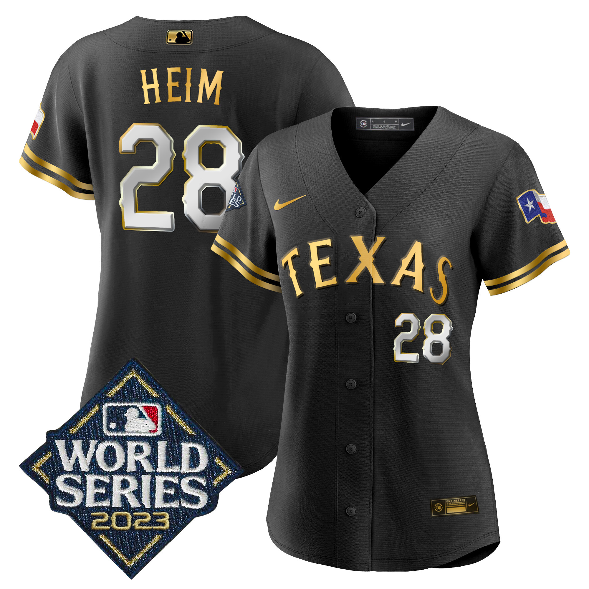 Jonah Heim Women's Texas Rangers 2023 World Series Baseball Black Gold Jersey - All Stitched