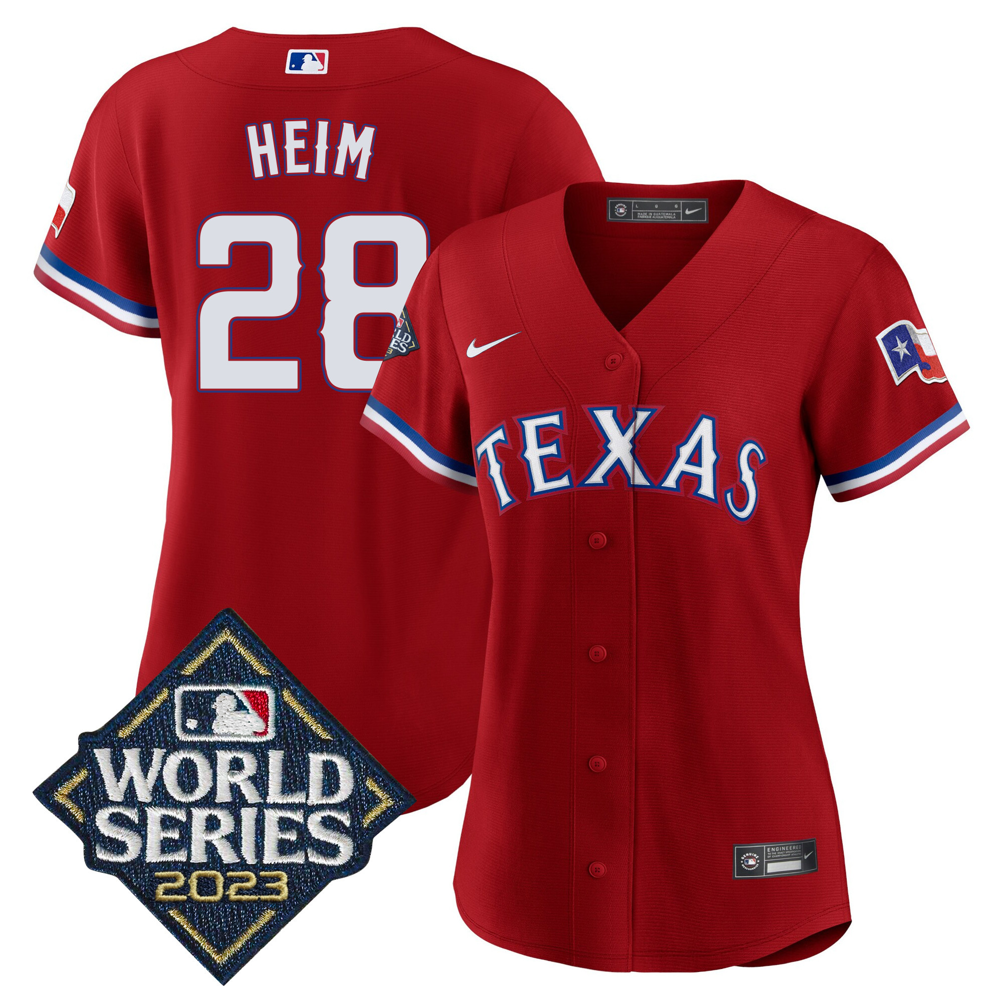 Jonah Heim Women's Texas Rangers 2023 World Series Baseball Red Jersey - All Stitched