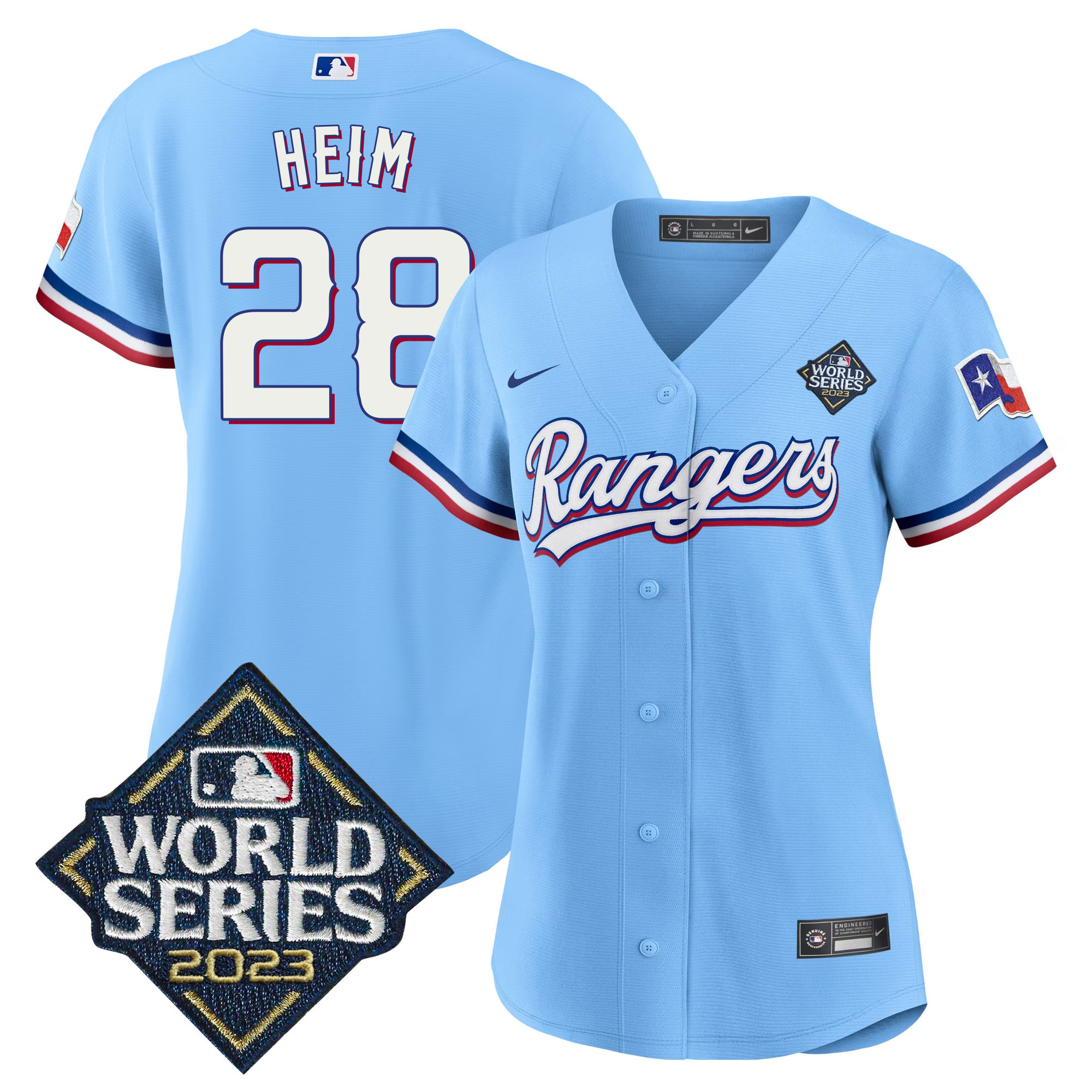 Jonah Heim Women's Texas Rangers 2023 World Series Baseball V2 Blue Jersey - All Stitched