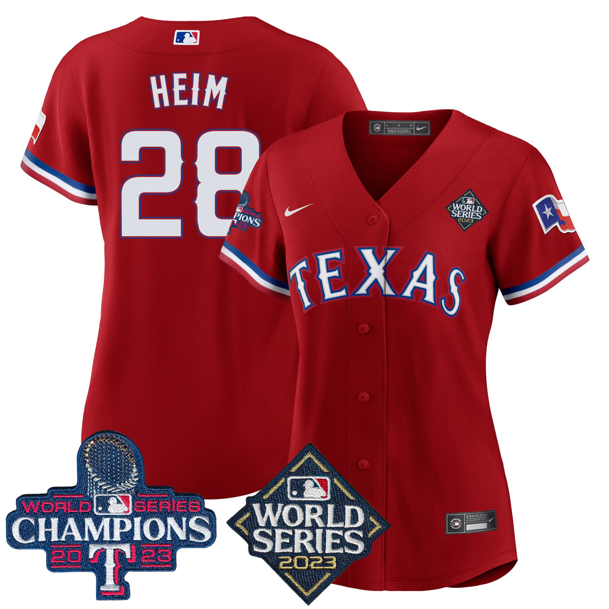 Jonah Heim Women's Texas Rangers 2023 World Series Champions Baseball V4 Red Jersey - All Stitched