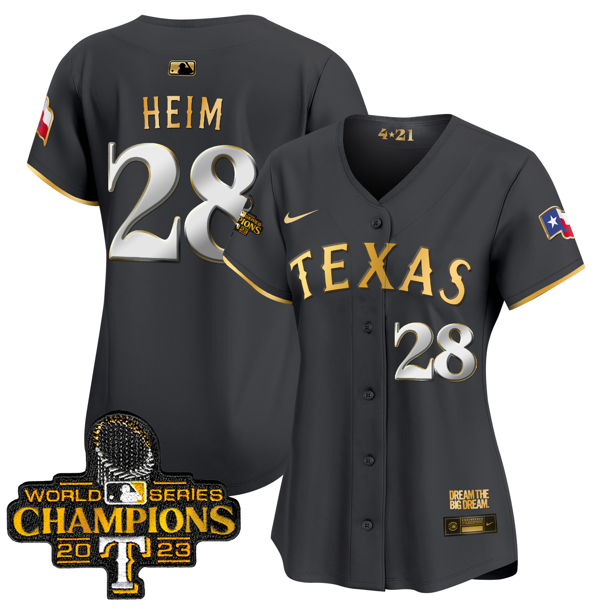 Jonah Heim Women's Texas Rangers 2023 World Series Champions City Connect Vapor Premier Limited Black Gold Jersey - All Stitched