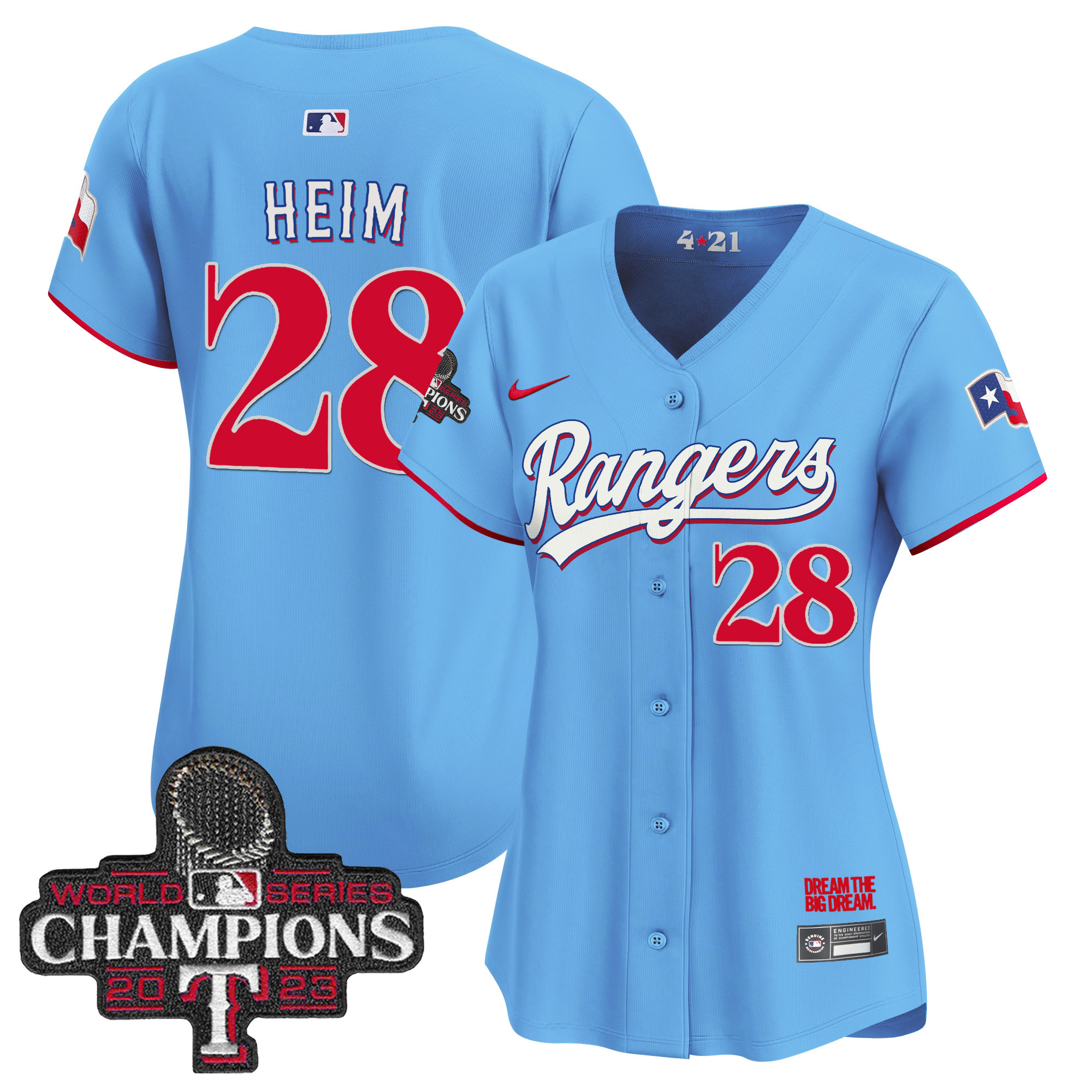Jonah Heim Women's Texas Rangers 2023 World Series Champions City Connect Vapor Premier Limited Blue Jersey - All Stitched