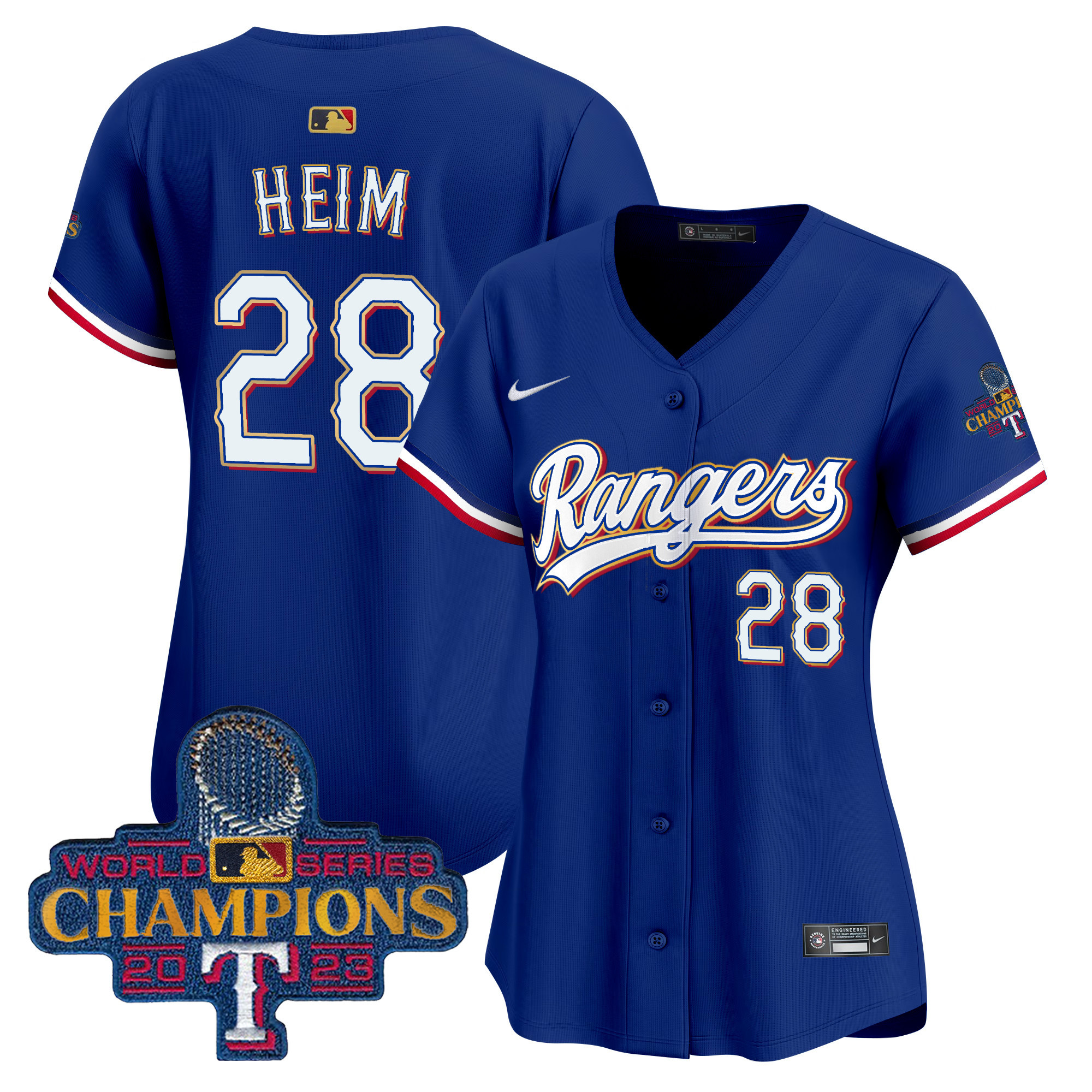 Jonah Heim Women's Texas Rangers 2023 World Series Champions Gold Trim Vapor Premier Limited Royal Jersey - All Stitched