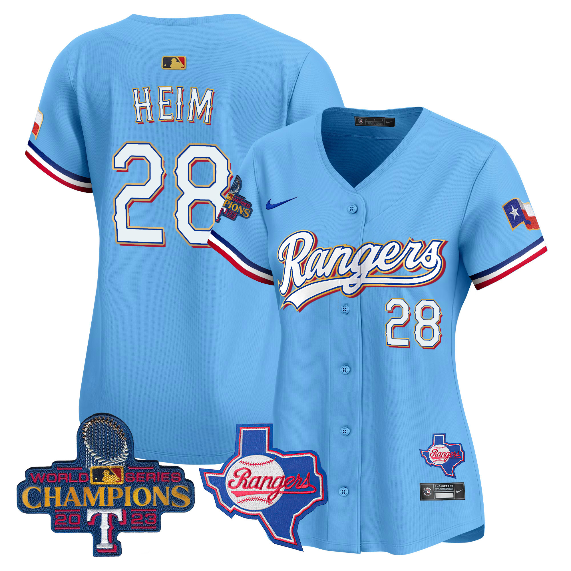 Jonah Heim Women's Texas Rangers 2023 World Series Champions Gold Trim Vapor Premier Limited V2 Blue Jersey - All Stitched