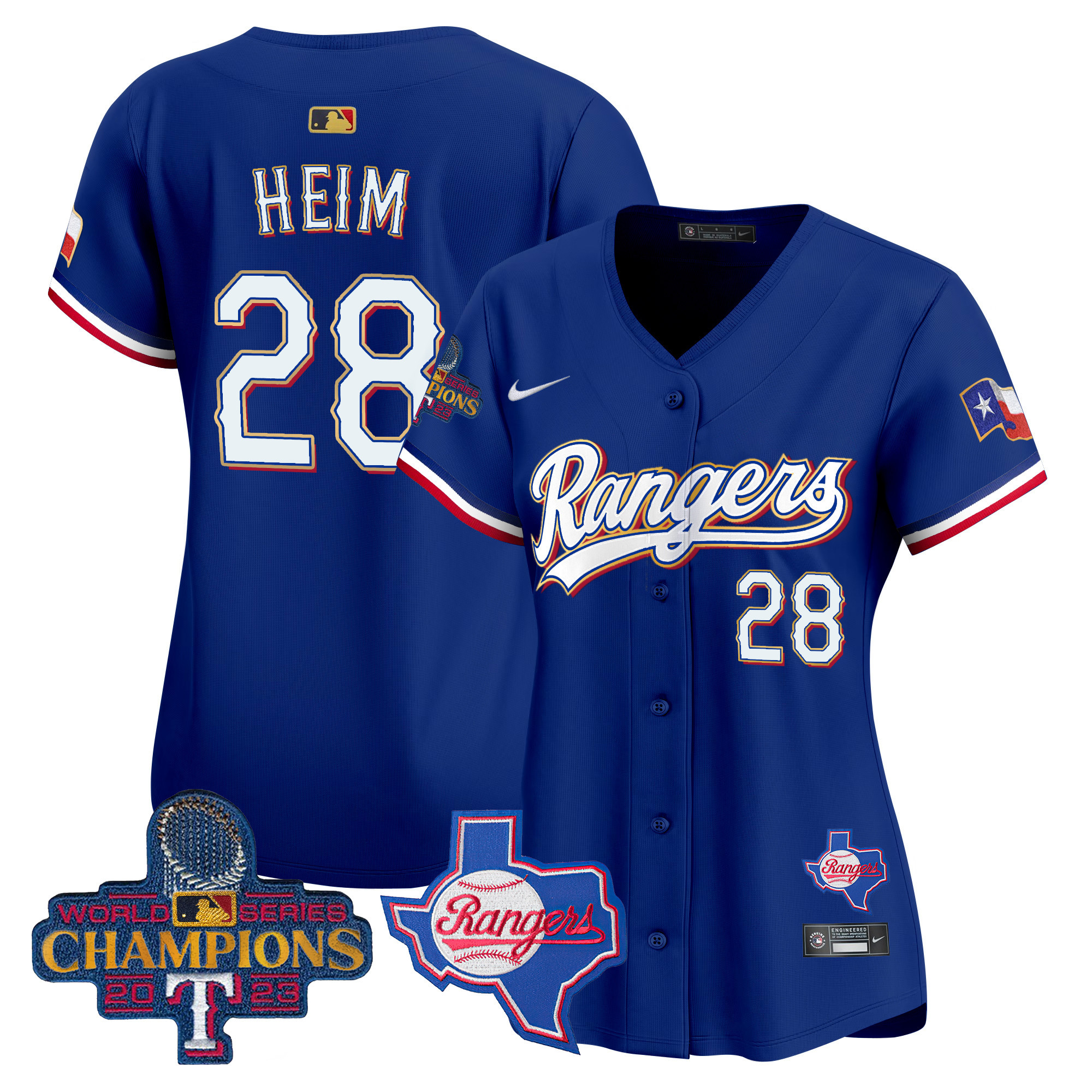 Jonah Heim Women's Texas Rangers 2023 World Series Champions Gold Trim Vapor Premier Limited V2 Royal Jersey - All Stitched