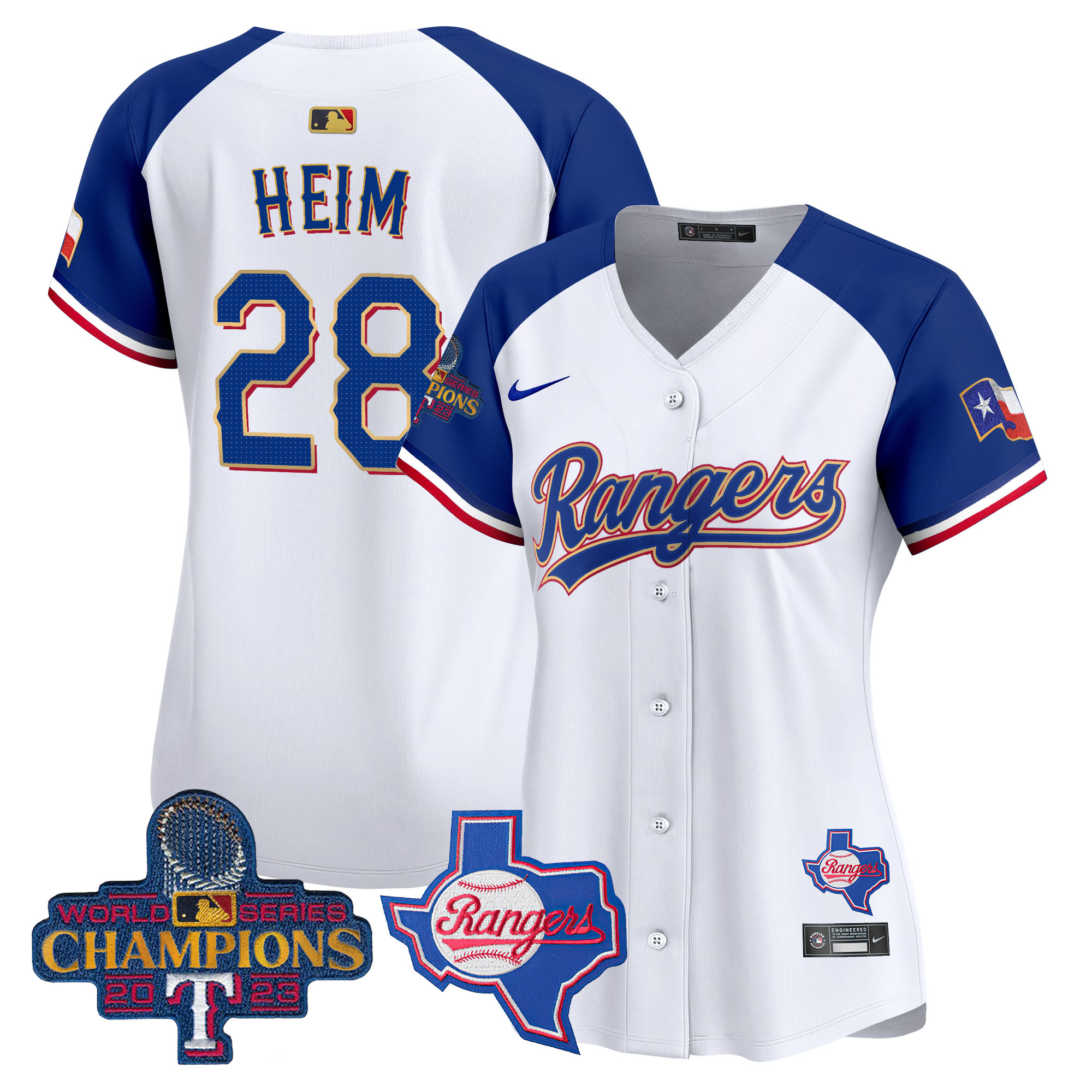 Jonah Heim Women's Texas Rangers 2023 World Series Champions Gold Trim Vapor Premier Limited V2 White Alternate Jersey - All Stitched