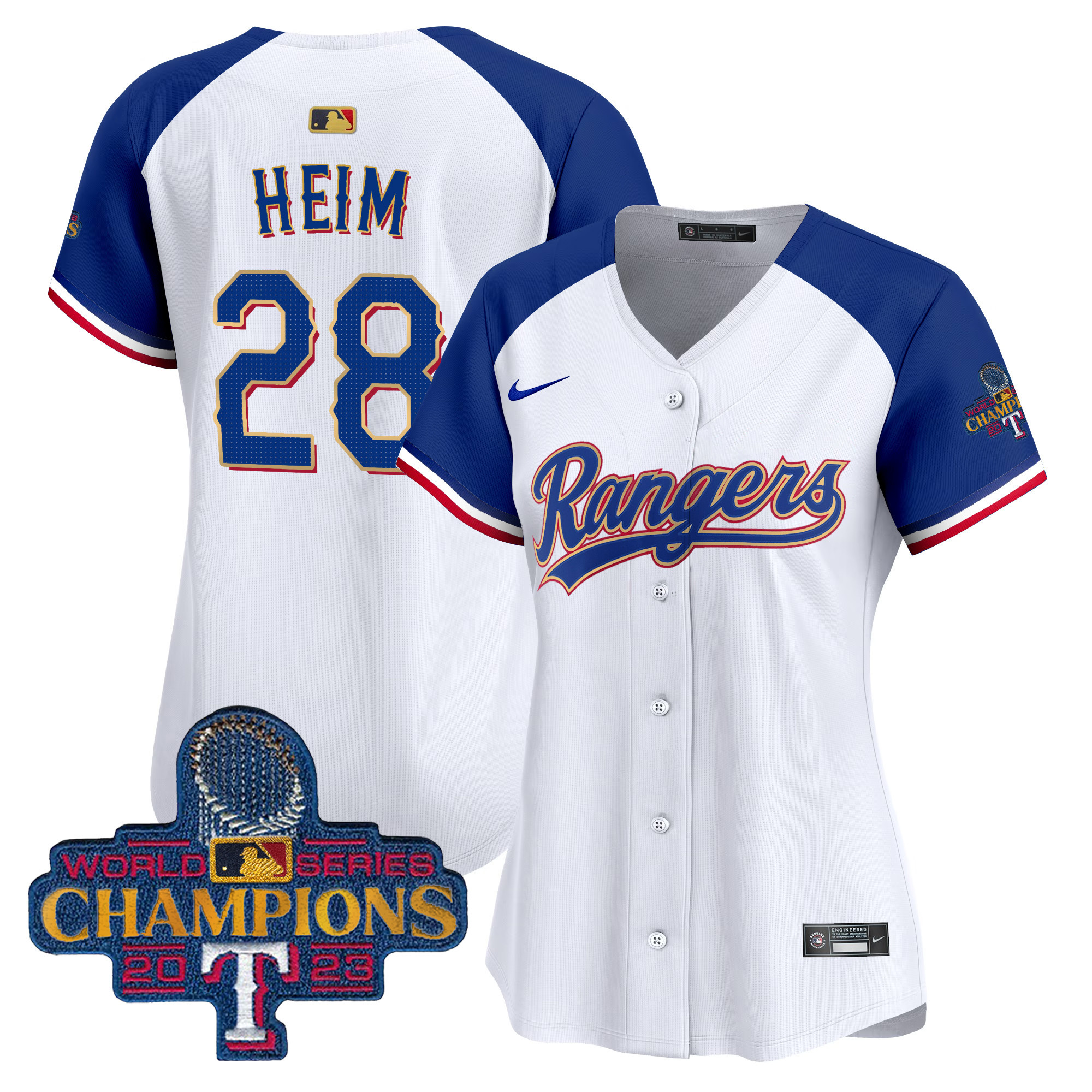 Jonah Heim Women's Texas Rangers 2023 World Series Champions Gold Trim Vapor Premier Limited White Alternate Jersey - All Stitched