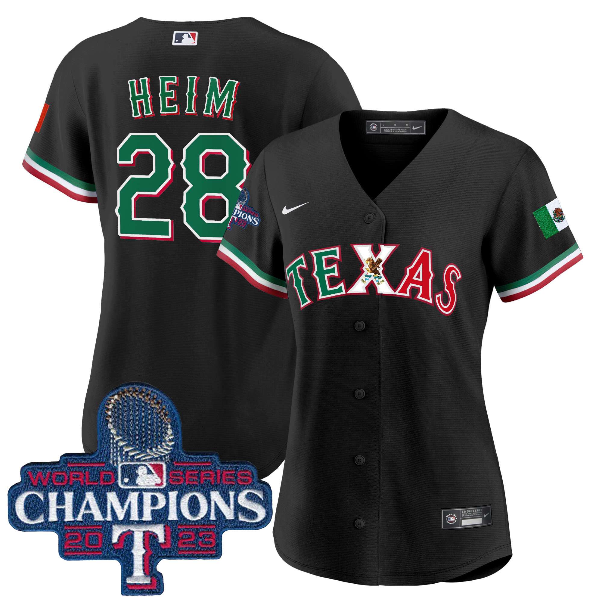 Jonah Heim Women's Texas Rangers Mexico 2023 World Series Champions Baseball Black Jersey - All Stitched