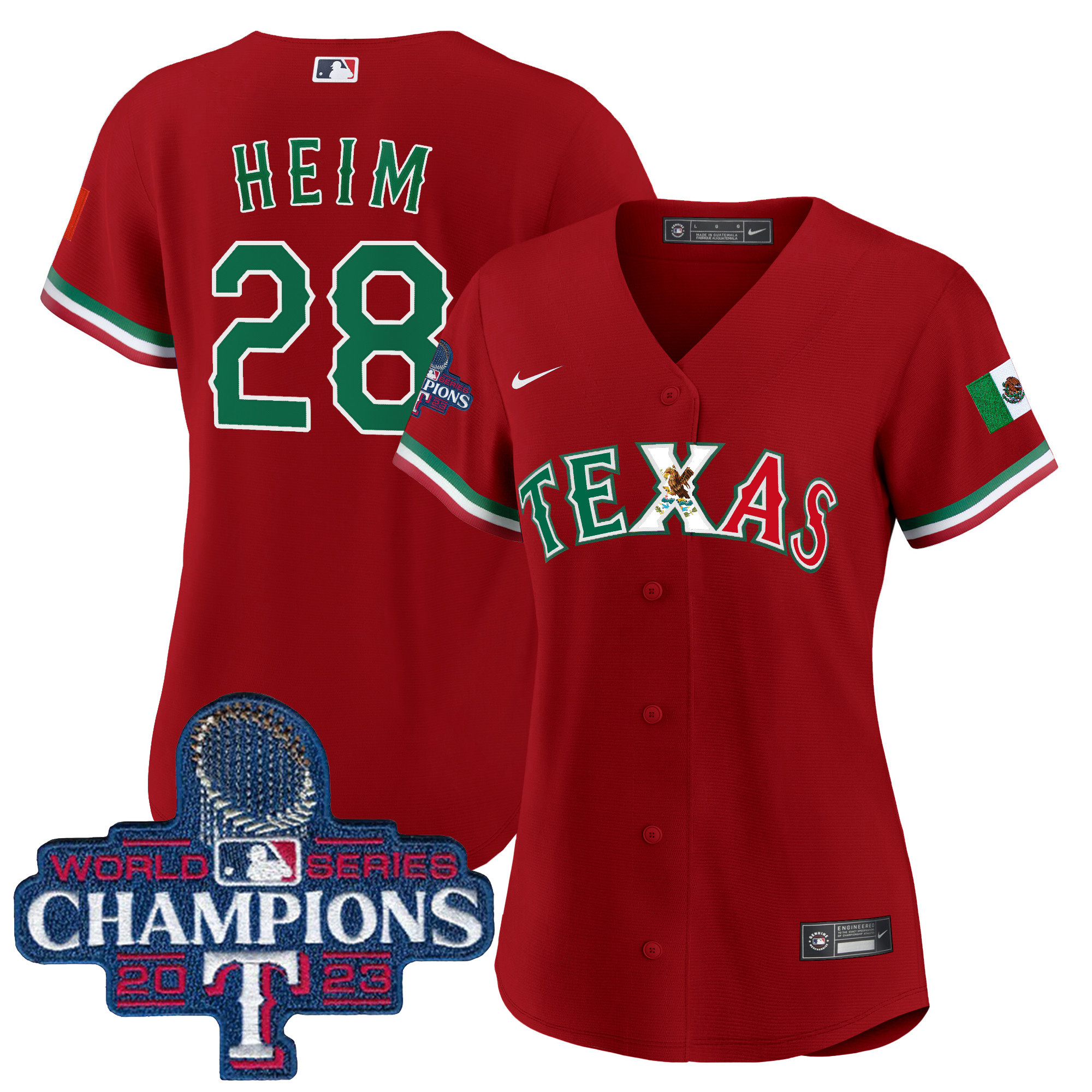Jonah Heim Women's Texas Rangers Mexico 2023 World Series Champions Baseball Red Jersey - All Stitched
