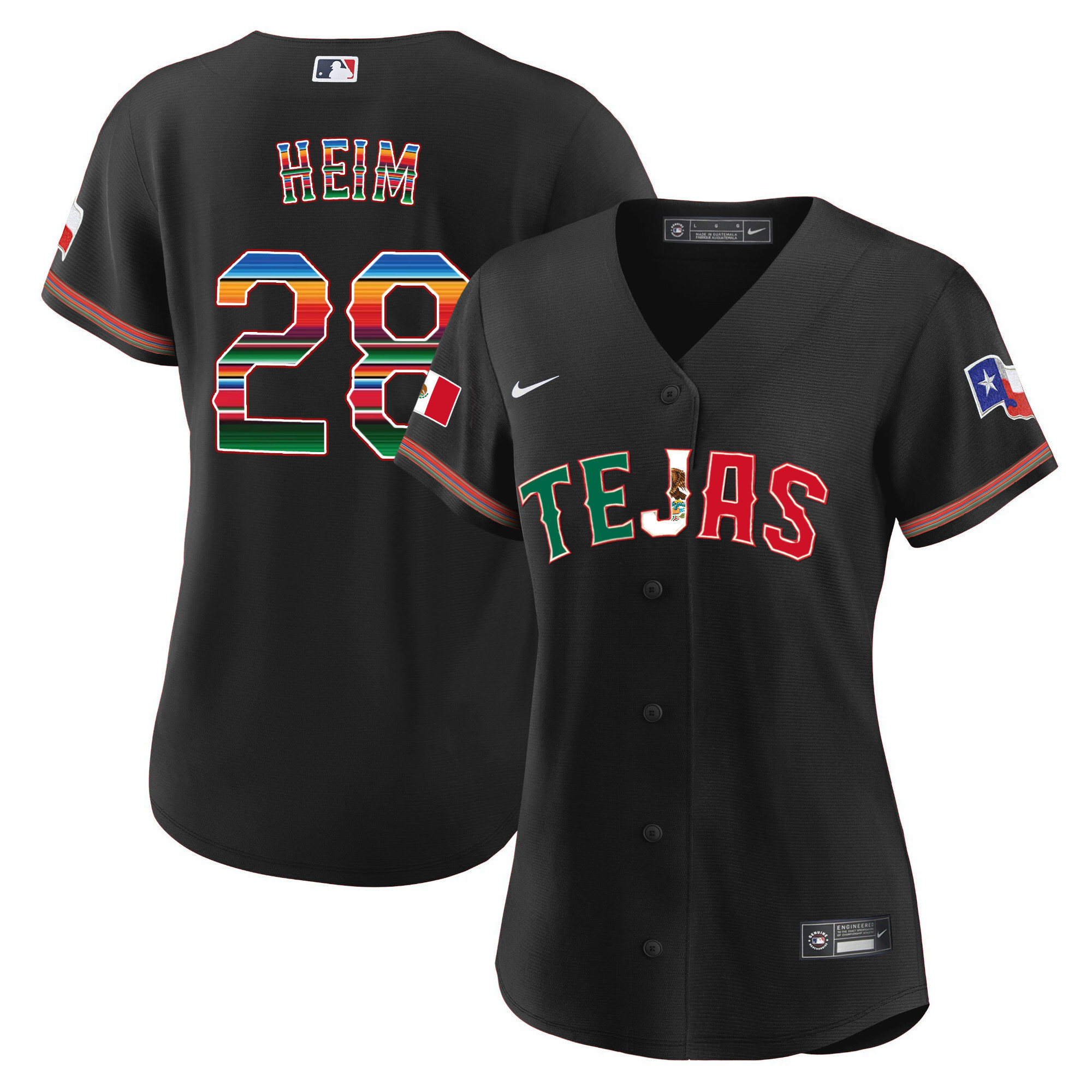 Jonah Heim Women's Texas Rangers Mexico Flag Black Jersey - All Stitched