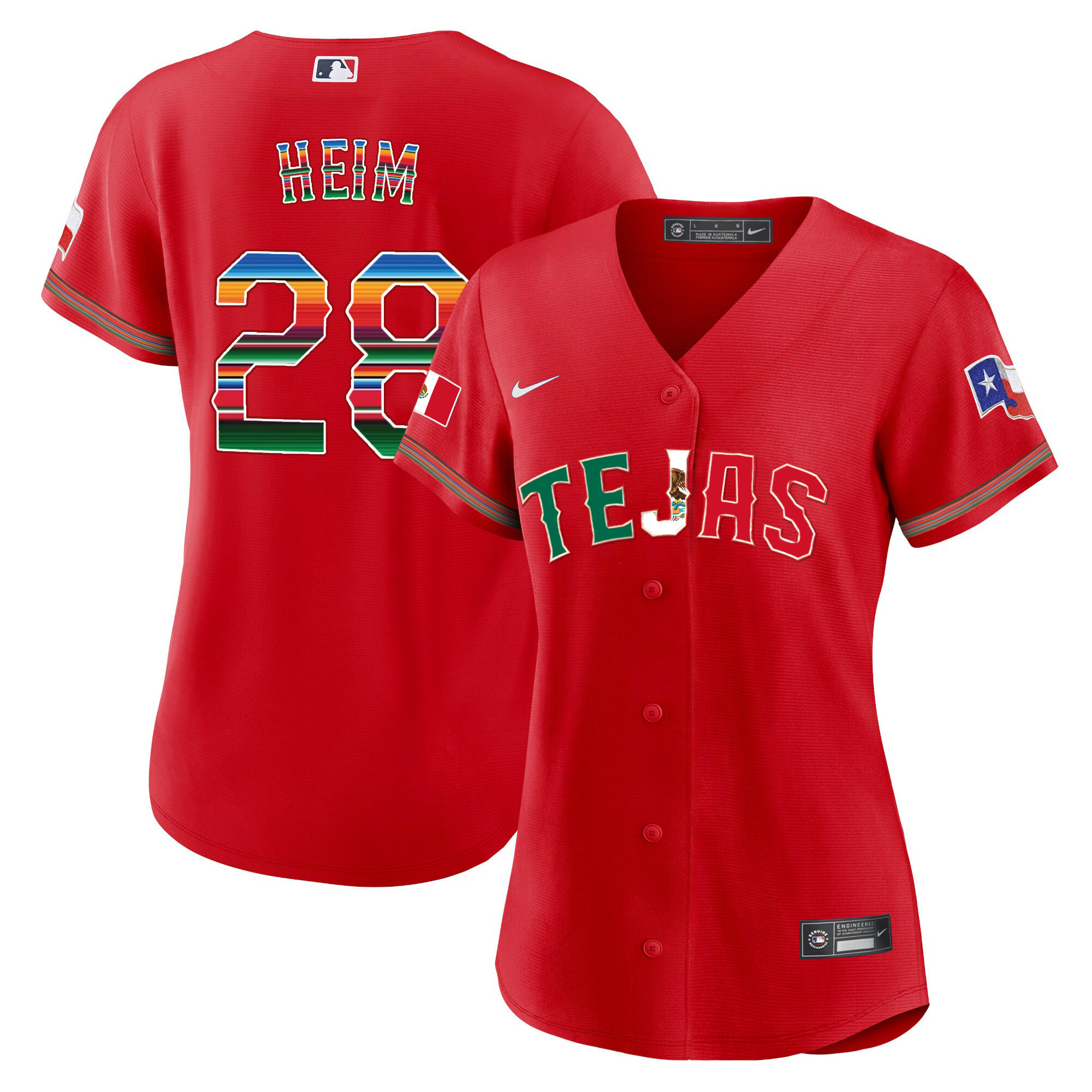 Jonah Heim Women's Texas Rangers Mexico Flag Red Jersey - All Stitched