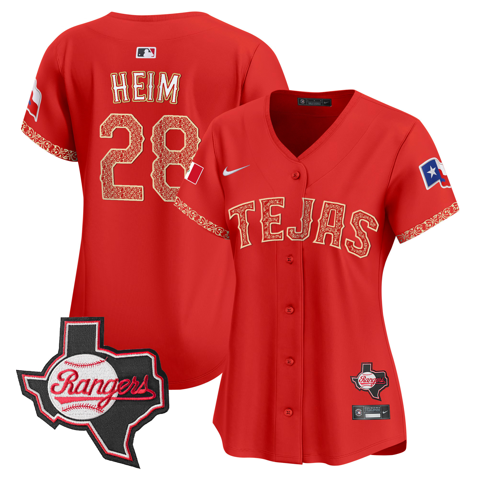Jonah Heim Women's Texas Rangers Mexico Texas Patch Vapor Premier Limited Red Jersey - All Stitched