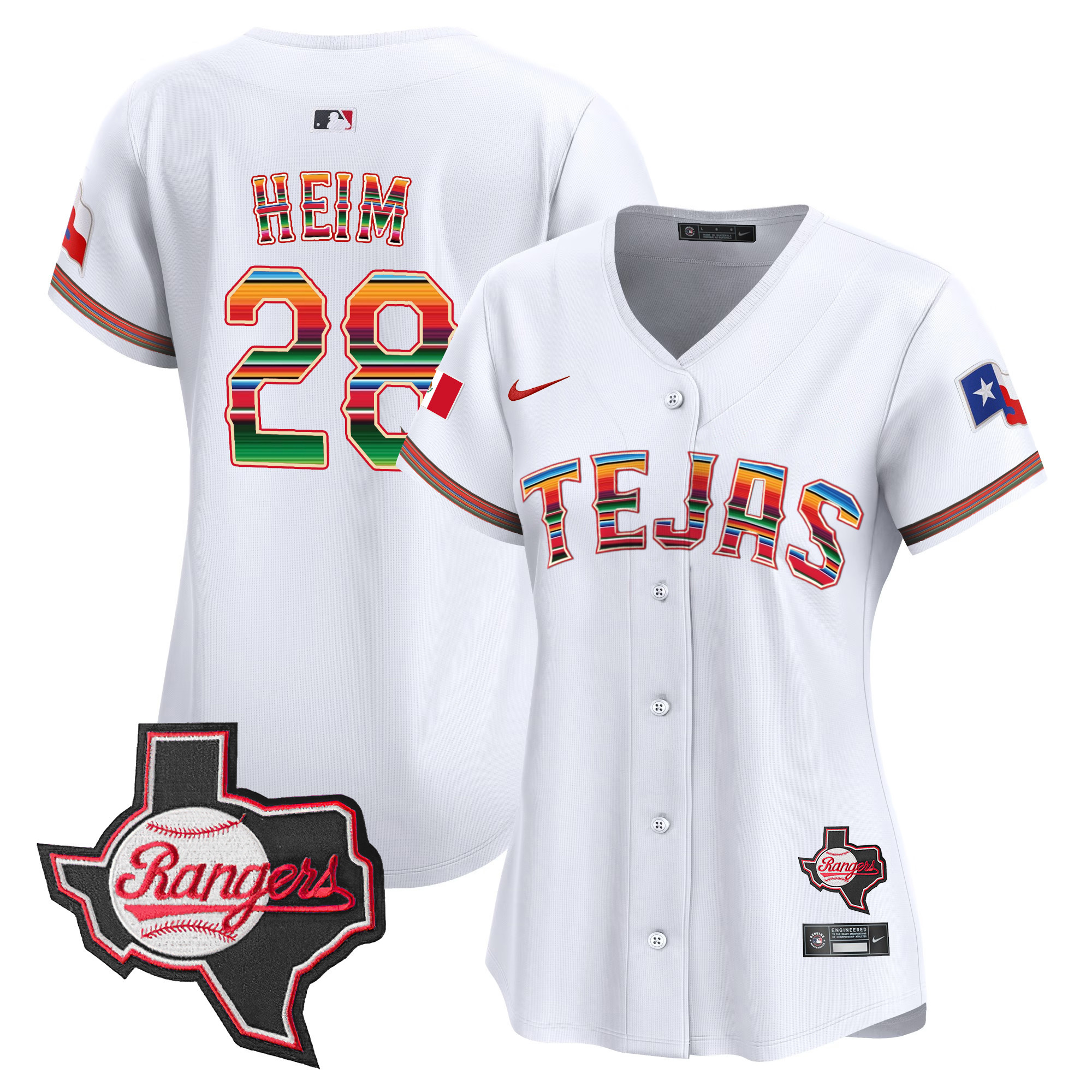 Jonah Heim Women's Texas Rangers Mexico Texas Patch Vapor Premier Limited White Jersey - All Stitched