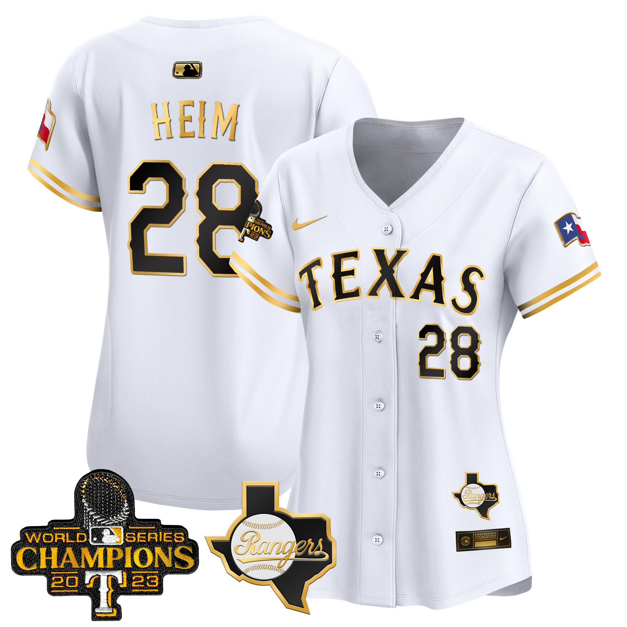 Jonah Heim Women's Texas Rangers World Series Champions Vapor Premier Limited V2 White Gold Jersey - All Stitched