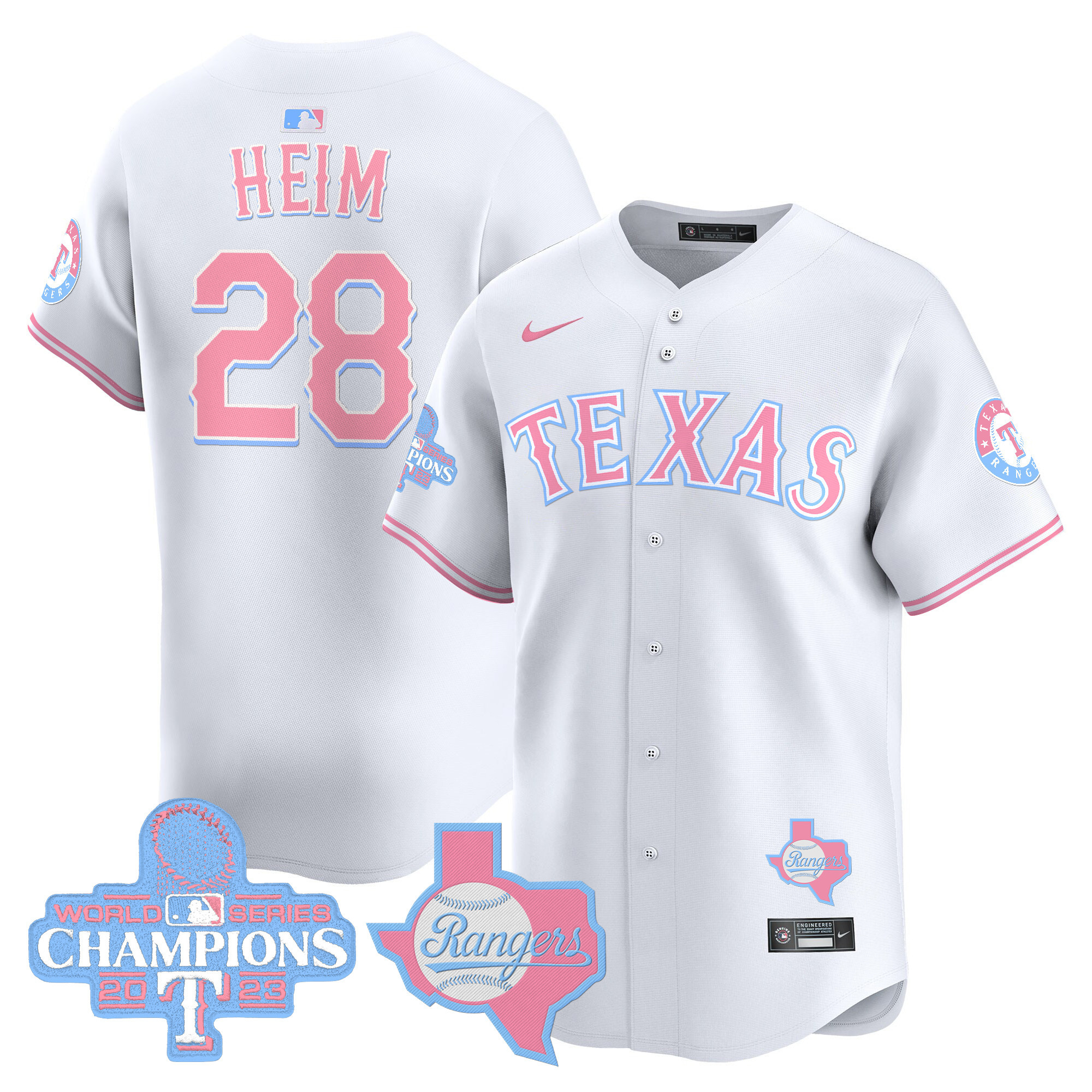 Jonah HeimUnisex Texas Rangers Bubblegum Pink Vapor Premier Limited White Jersey - All Stitched