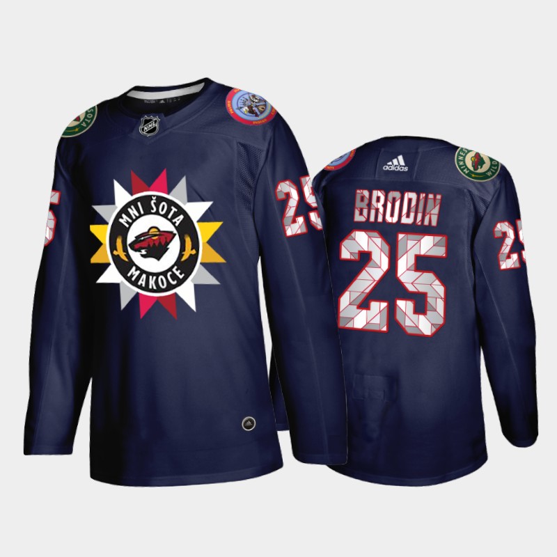 Jonas Brodin #25 Minnesota Wild Native American Heritage Day 2021-22 Navy Jersey
