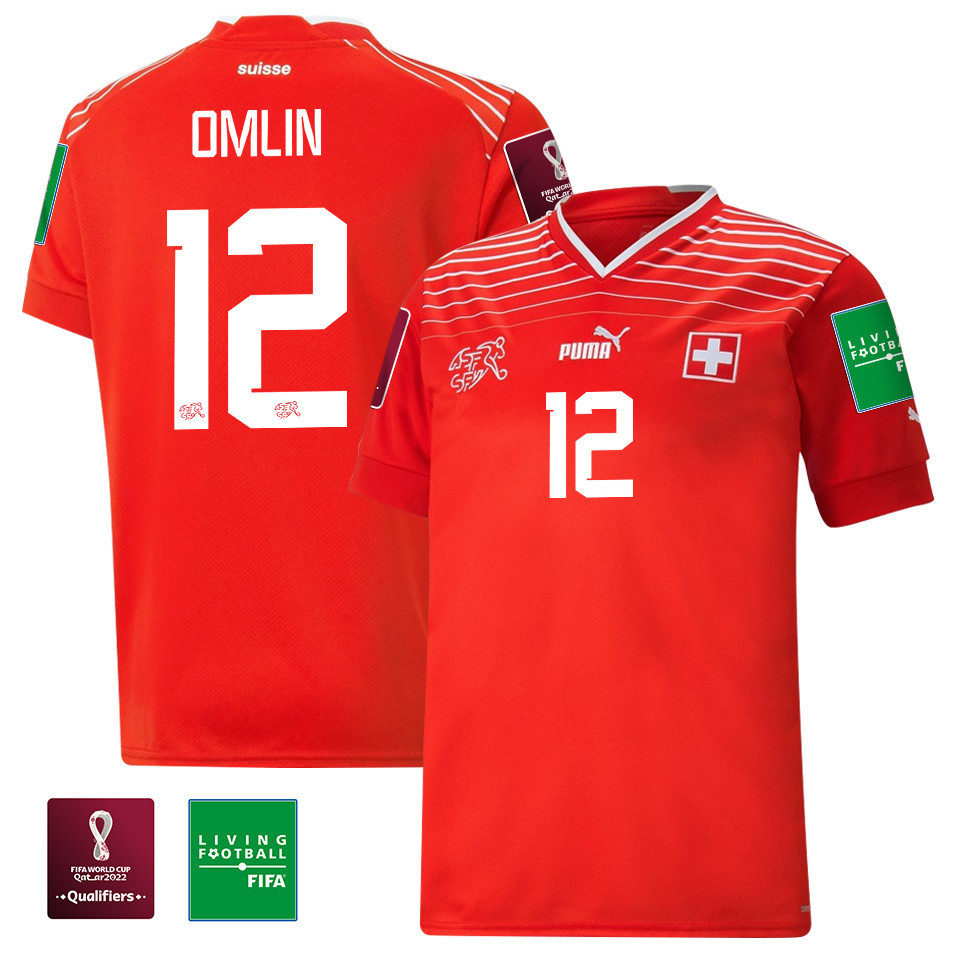 Jonas Omlin 12 Switzerland National Team FIFA World Cup Qatar 2022 Patch – Home Men Soccer Jersey
