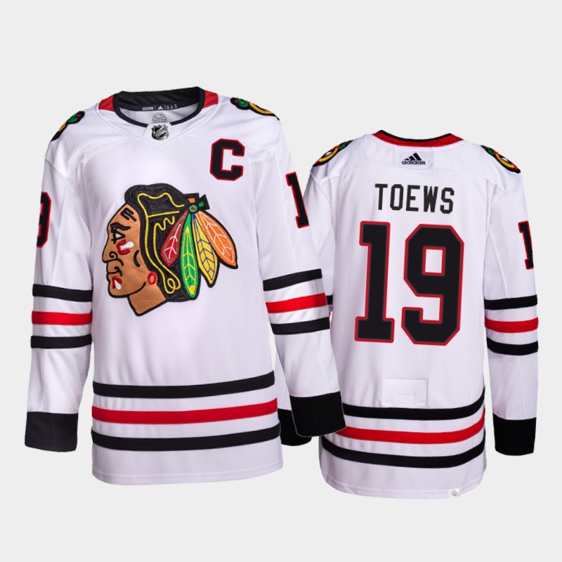 Jonathan Toews Chicago Blackhawks Away Jersey 2021-22 White #19 Primegreen Pro Uniform