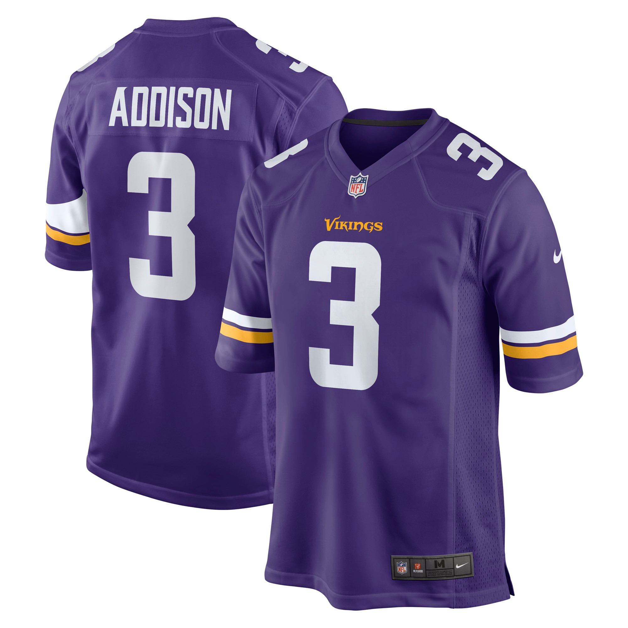 Jordan Addison 3 Minnesota Vikings 2023 NFL Draft Game Stitched Jersey – Purple