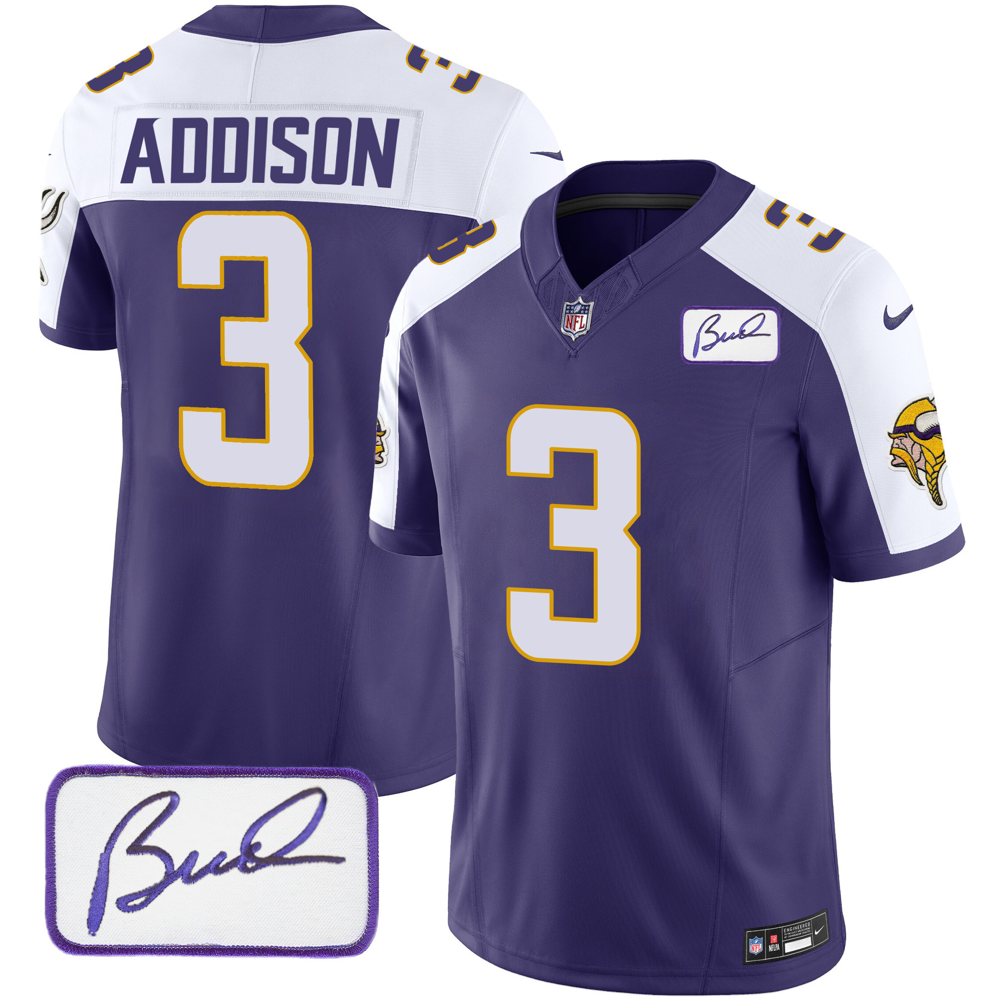 Jordan Addison Men's Minnesota Vikings Bud Grant Patch Classic Limited V4 Purple Alternate Jersey - All Stitched