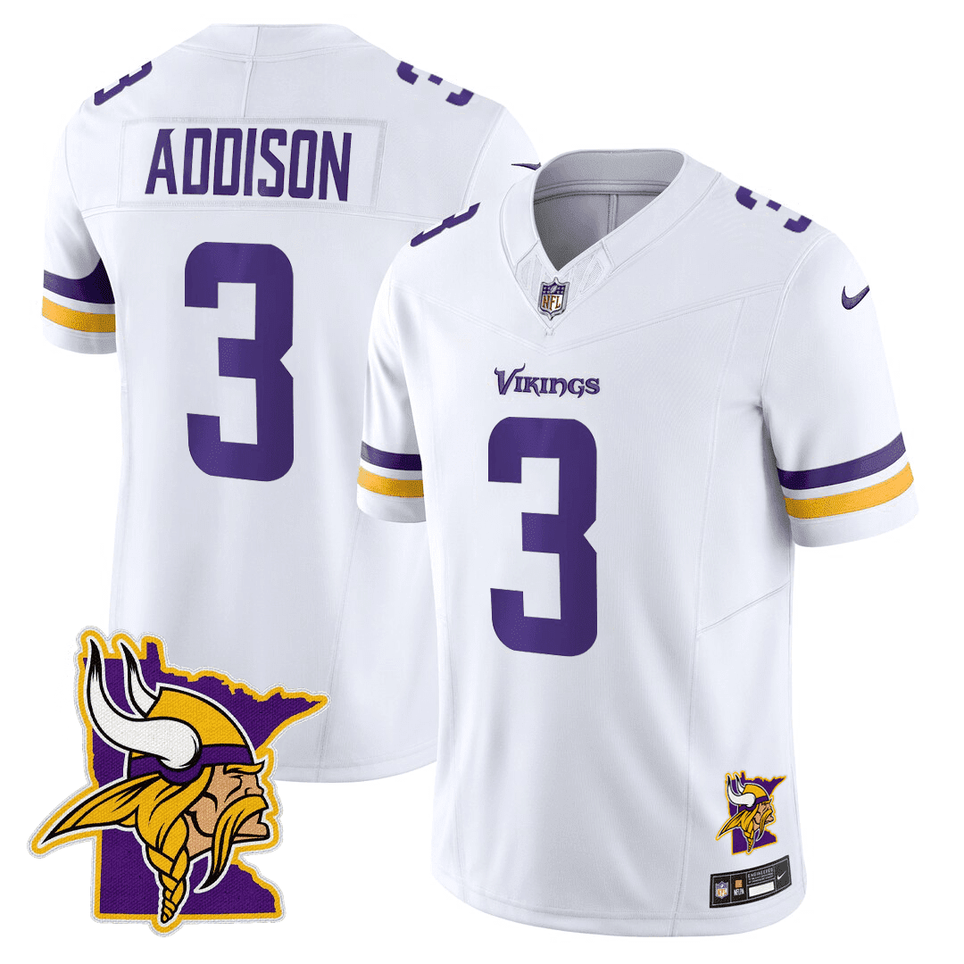 Jordan Addison Men's Minnesota Vikings Minnesota Map Patch Limited White Jersey - All Stitched